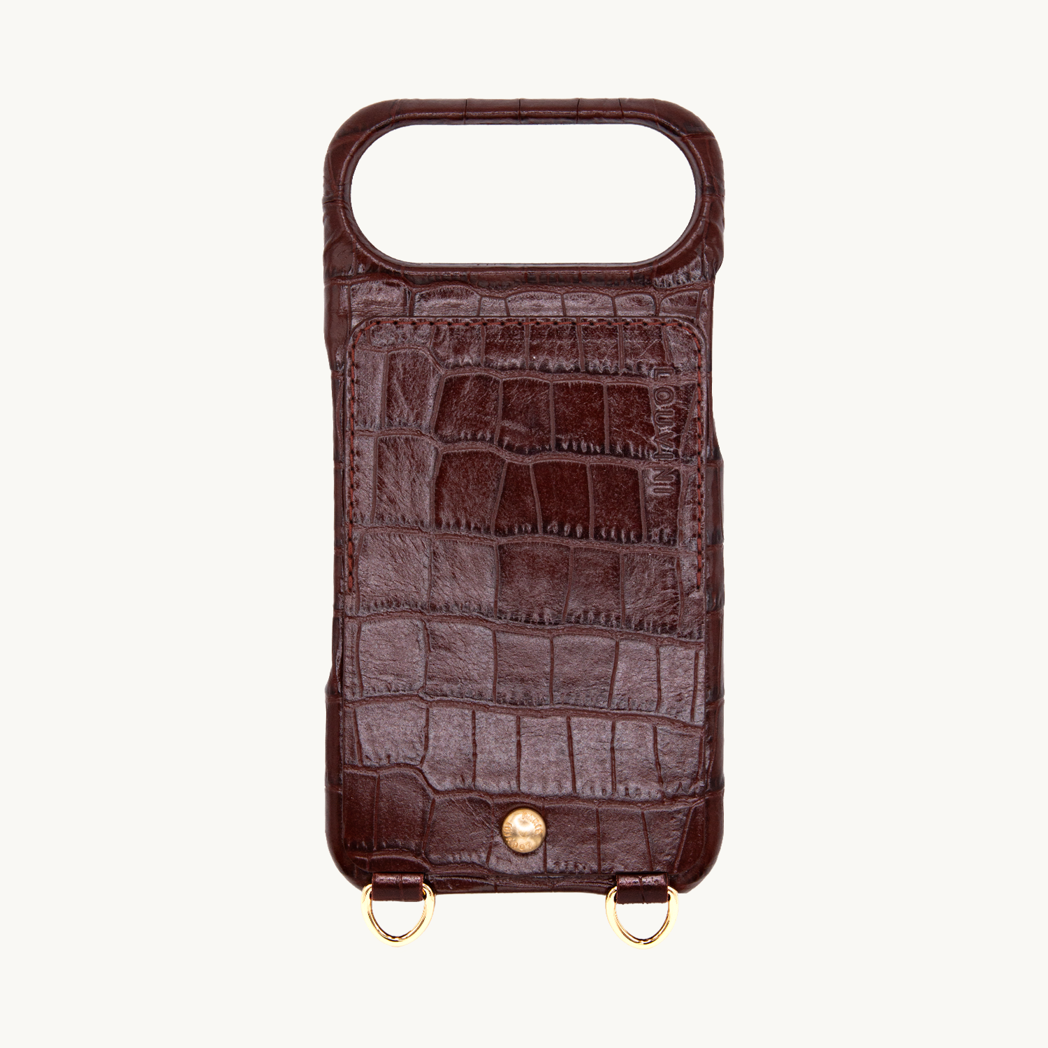 Coque iPhone cuir porte carte avec anneaux LOU - Crocodile Marron
