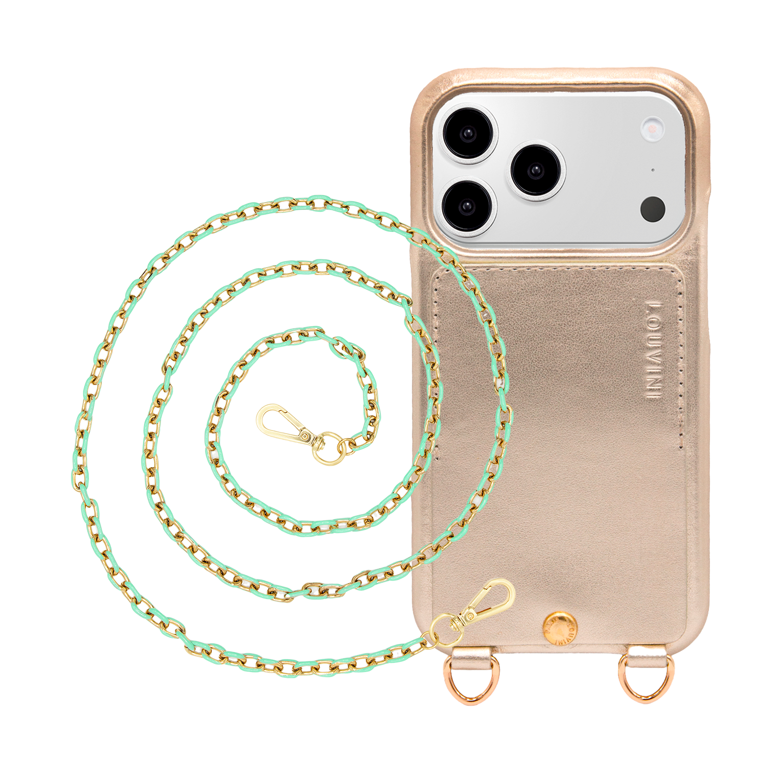 Coque iPhone LOU Doré & Chaîne MIA Menthe