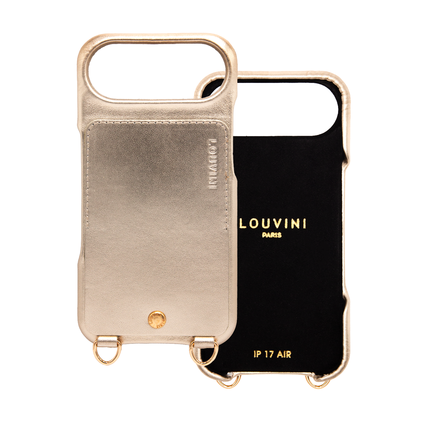 Coque iPhone cuir porte carte avec anneaux LOU - Doré métallisé