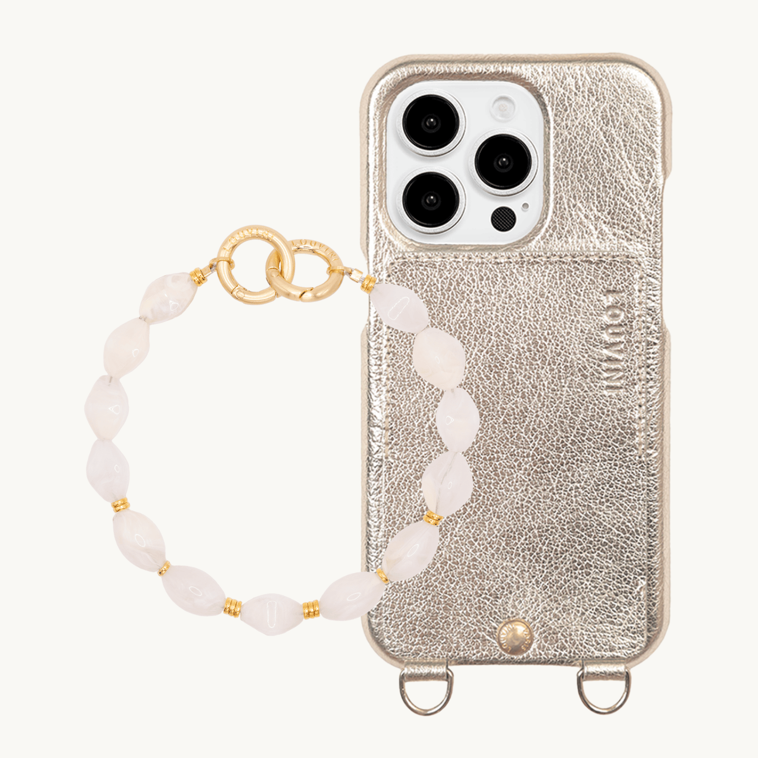 Coque iPhone LOU Doré Métallisé & bracelet PETIT RITA Beige