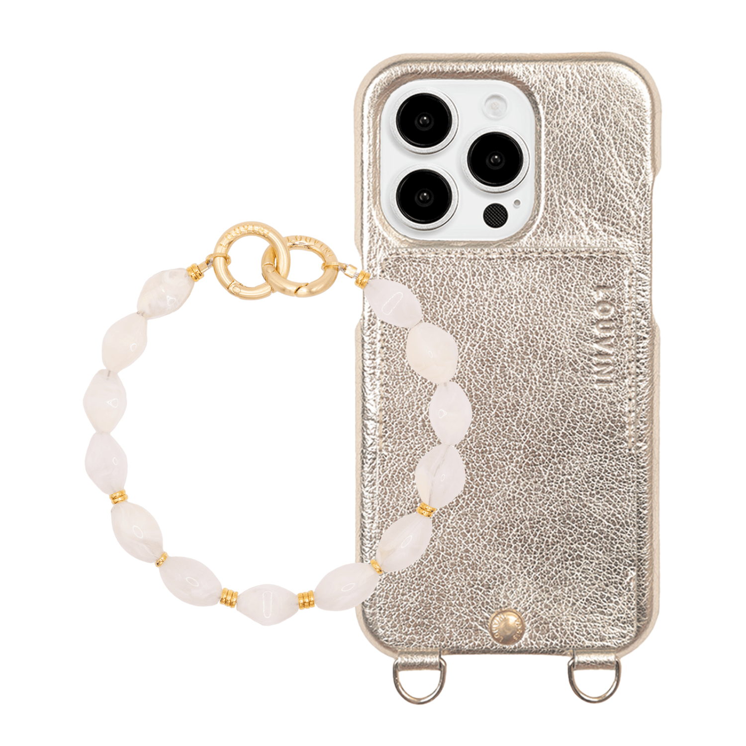 Coque iPhone LOU Doré Métallisé & bracelet PETIT RITA Beige