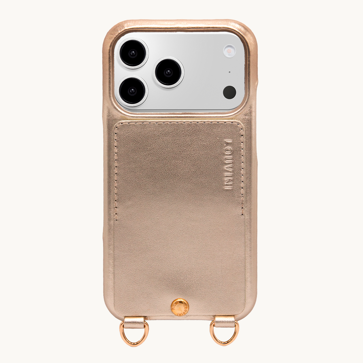 Coque iPhone cuir porte carte avec anneaux LOU - Doré métallisé