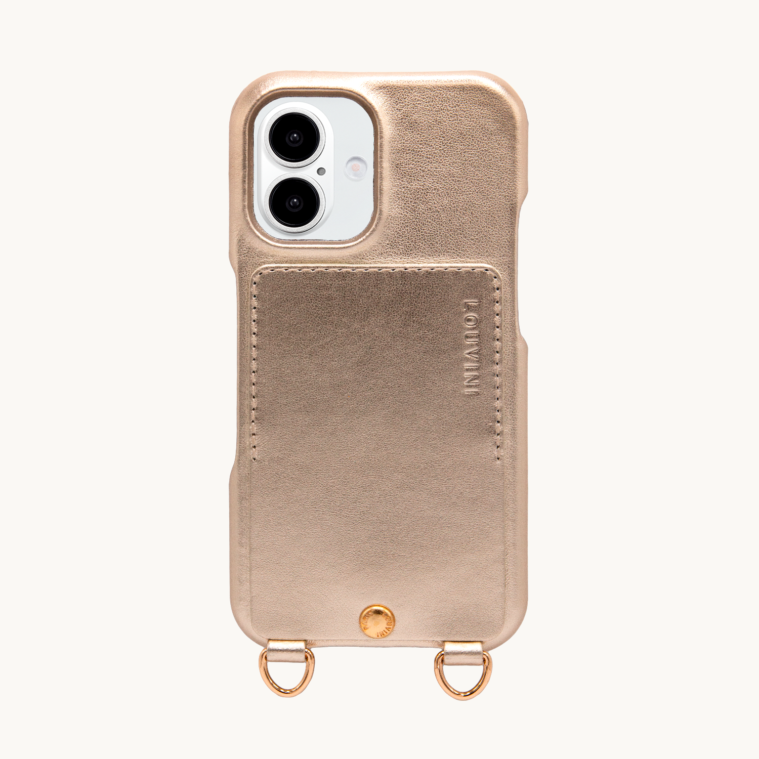 Coque iPhone cuir porte carte avec anneaux LOU - Doré métallisé