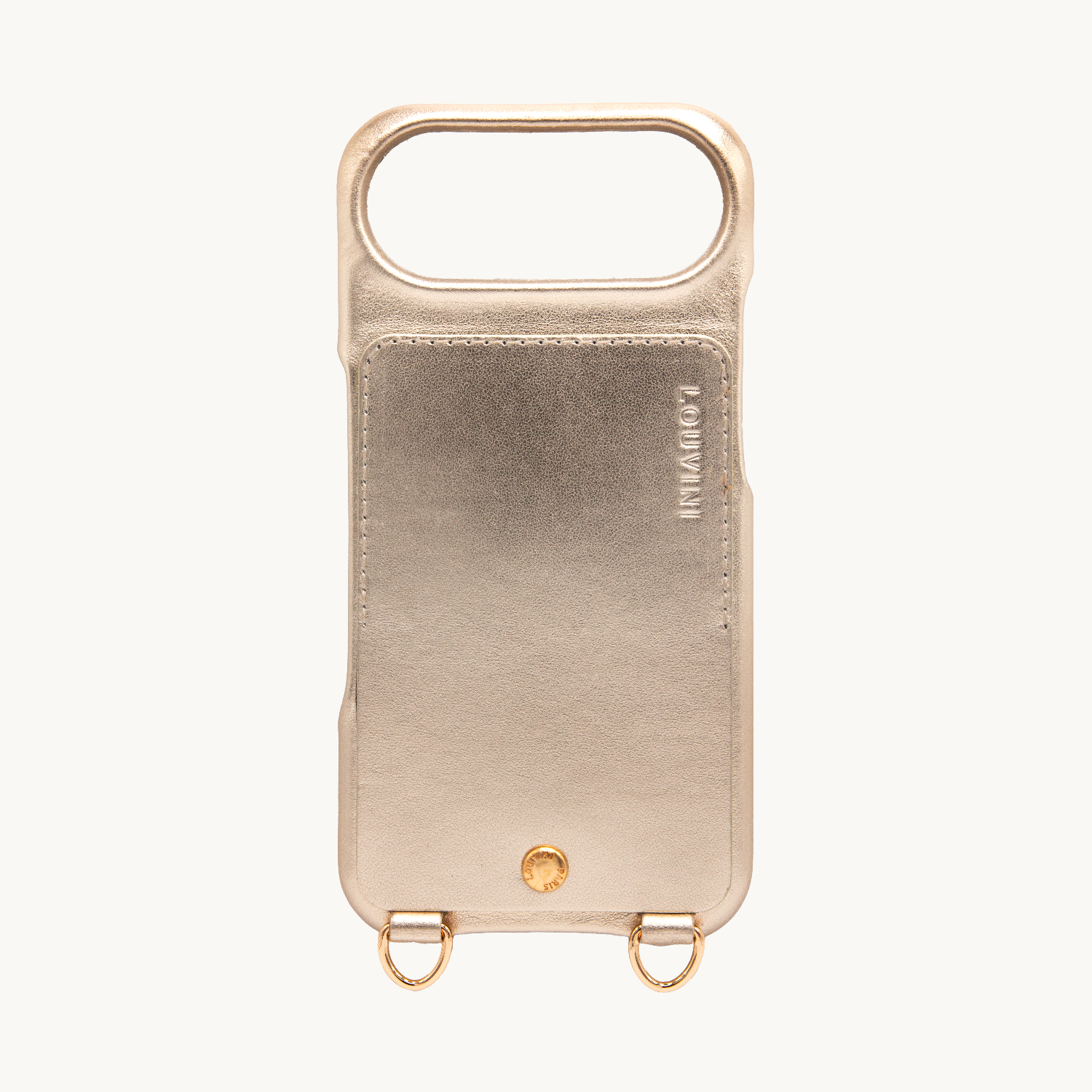 Coque iPhone cuir porte carte avec anneaux LOU - Doré métallisé