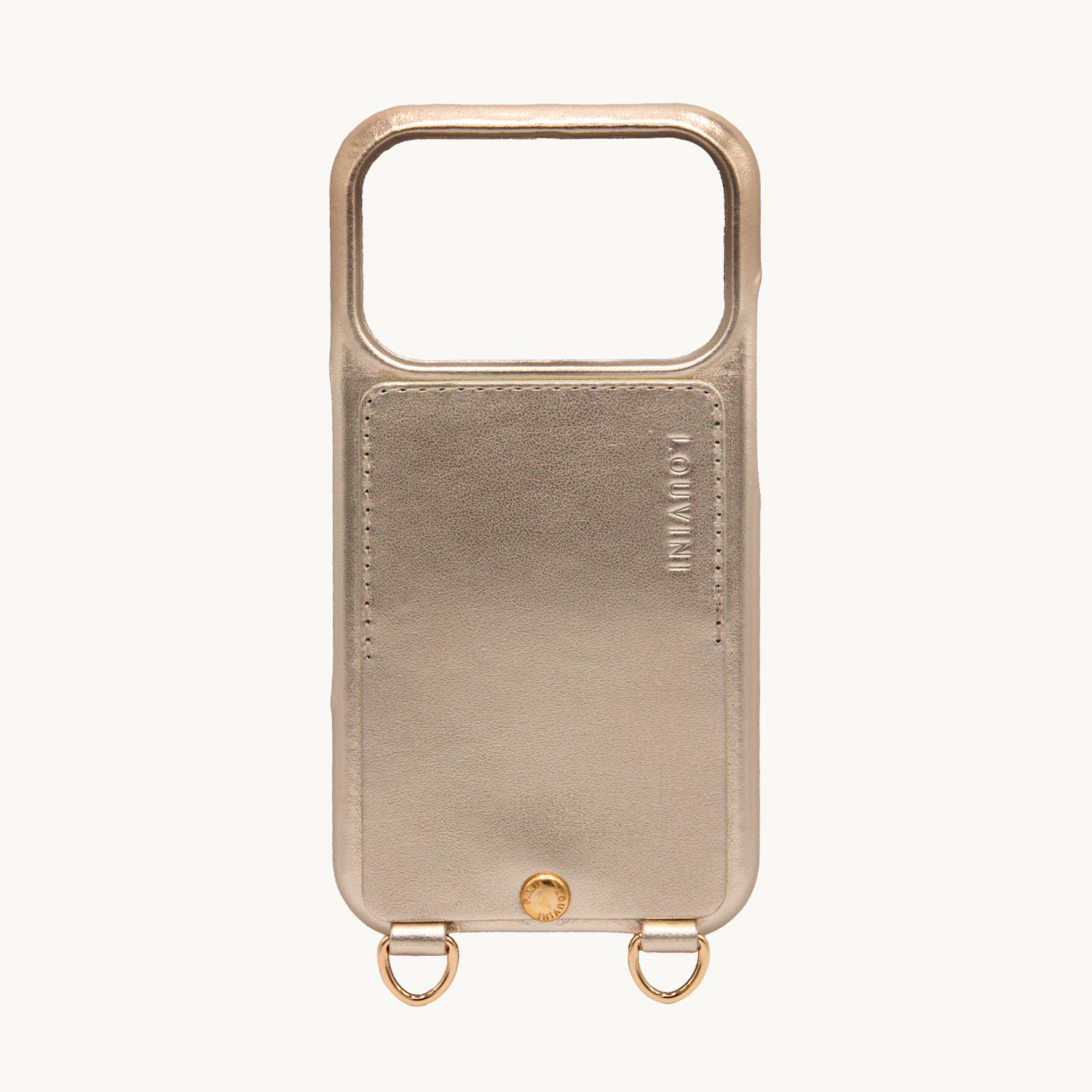 Coque iPhone cuir porte carte avec anneaux LOU - Doré métallisé