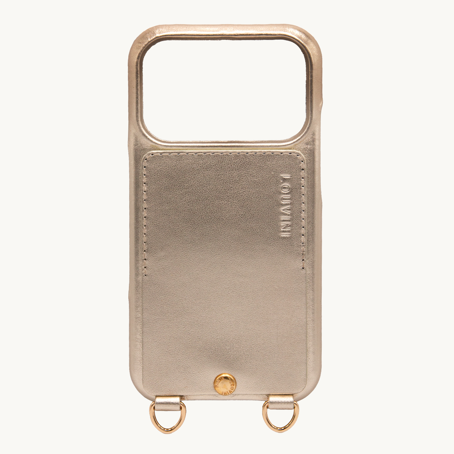 Coque iPhone cuir porte carte avec anneaux LOU - Doré métallisé