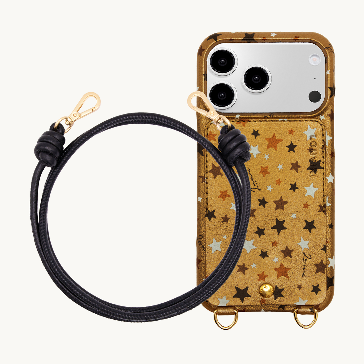 Coque iPhone LOU Étoiles Doré & Cordon KATE Noir
