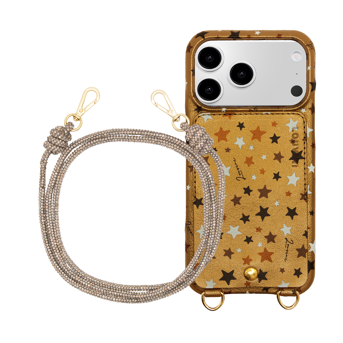 Coque iPhone LOU Étoiles Doré & Cordon KIM Doré
