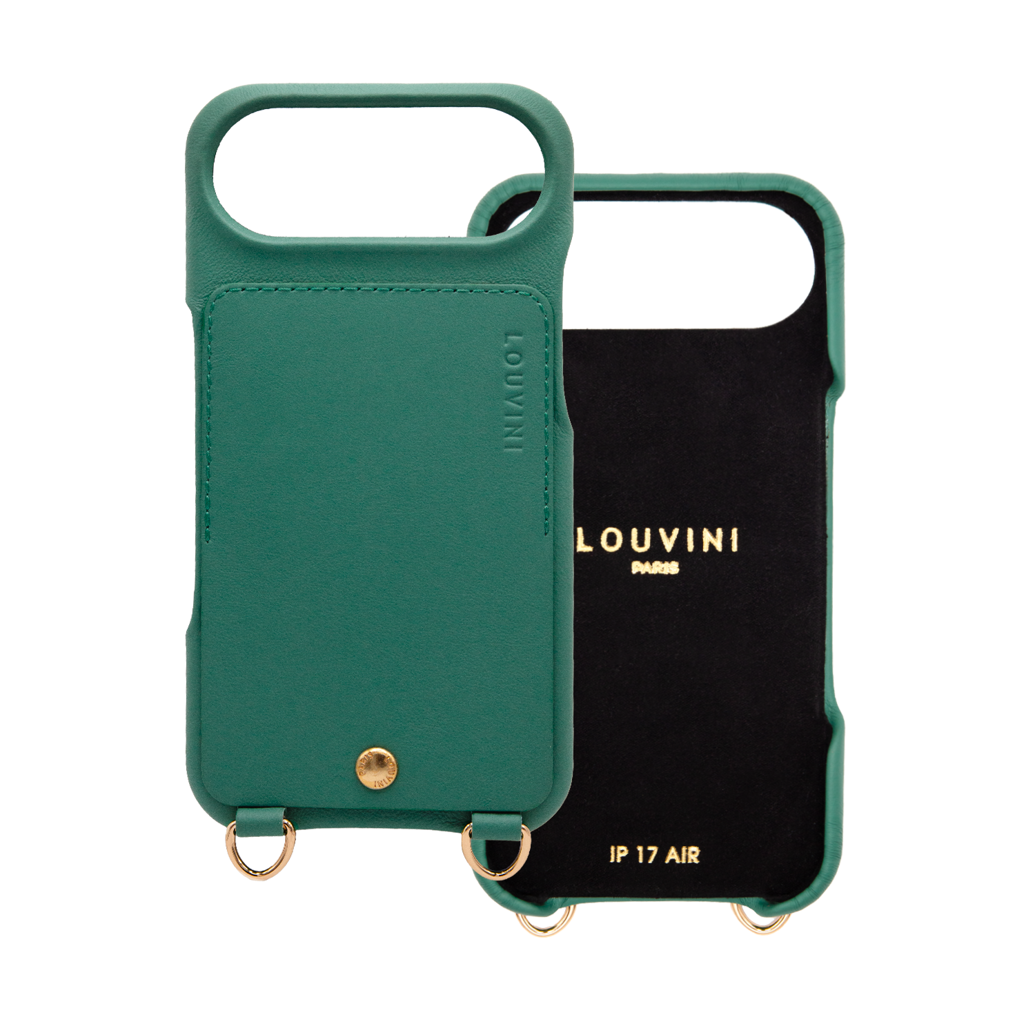 Coque iPhone cuir porte carte avec anneaux LOU - Emeraude