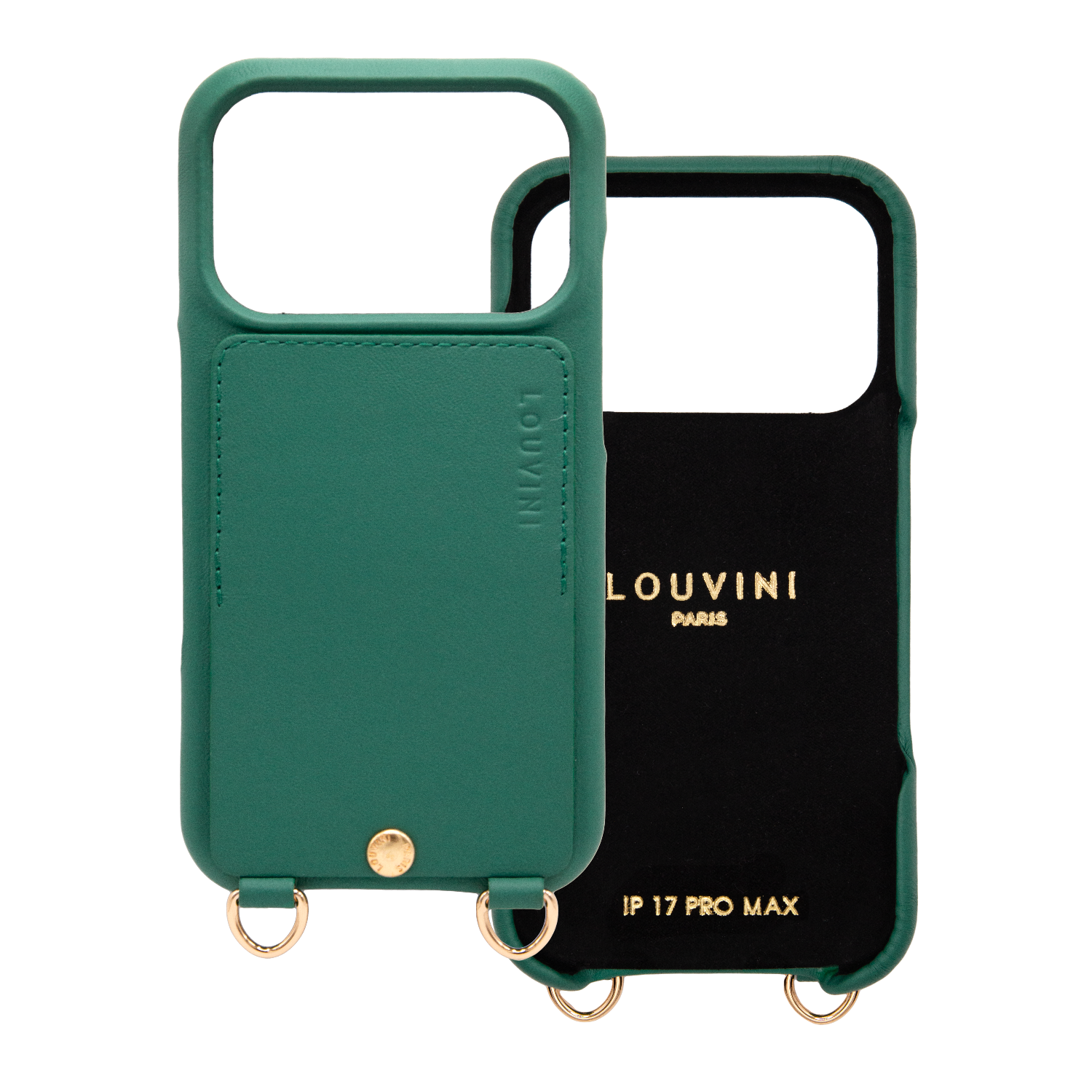 Coque iPhone cuir porte carte avec anneaux LOU - Emeraude