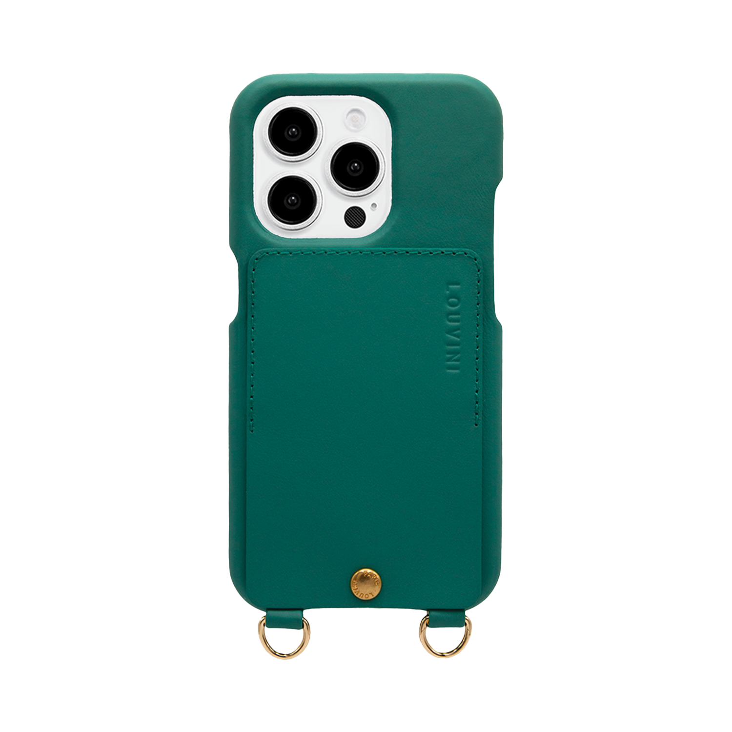 Coque iPhone cuir porte carte avec anneaux LOU - Emeraude