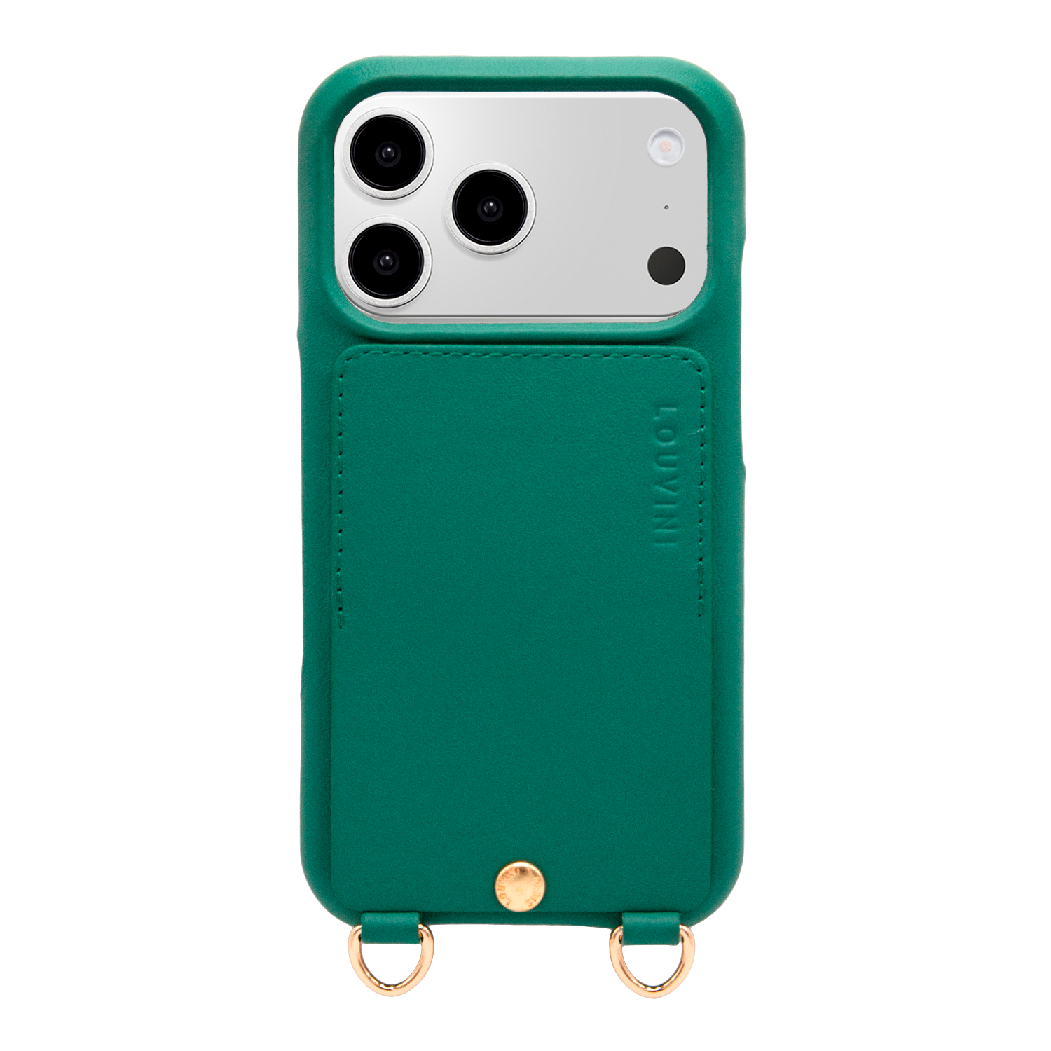 Coque iPhone cuir porte carte avec anneaux LOU - Emeraude