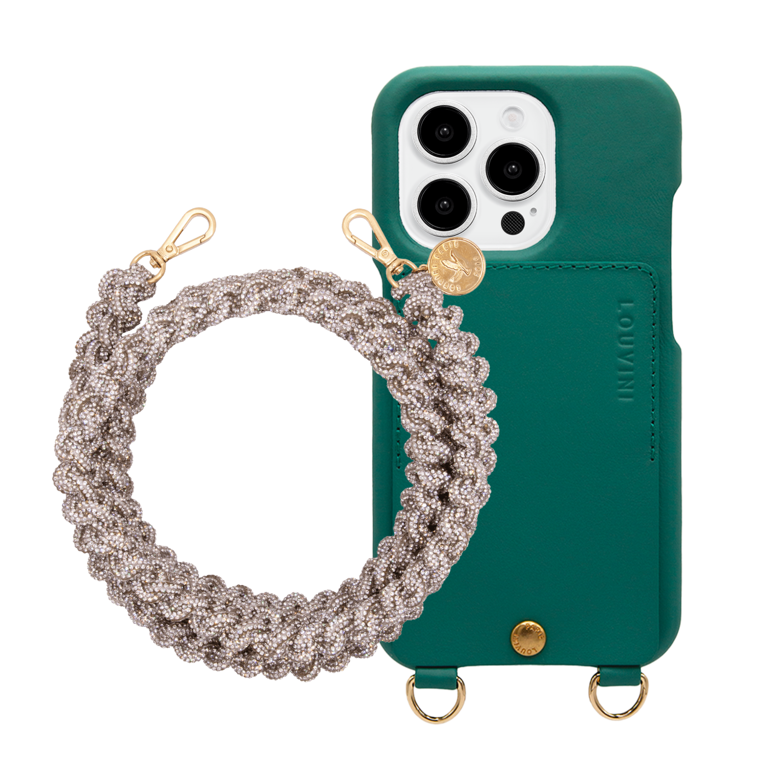 Coque iPhone LOU Émeraude & cordon SCARLETT