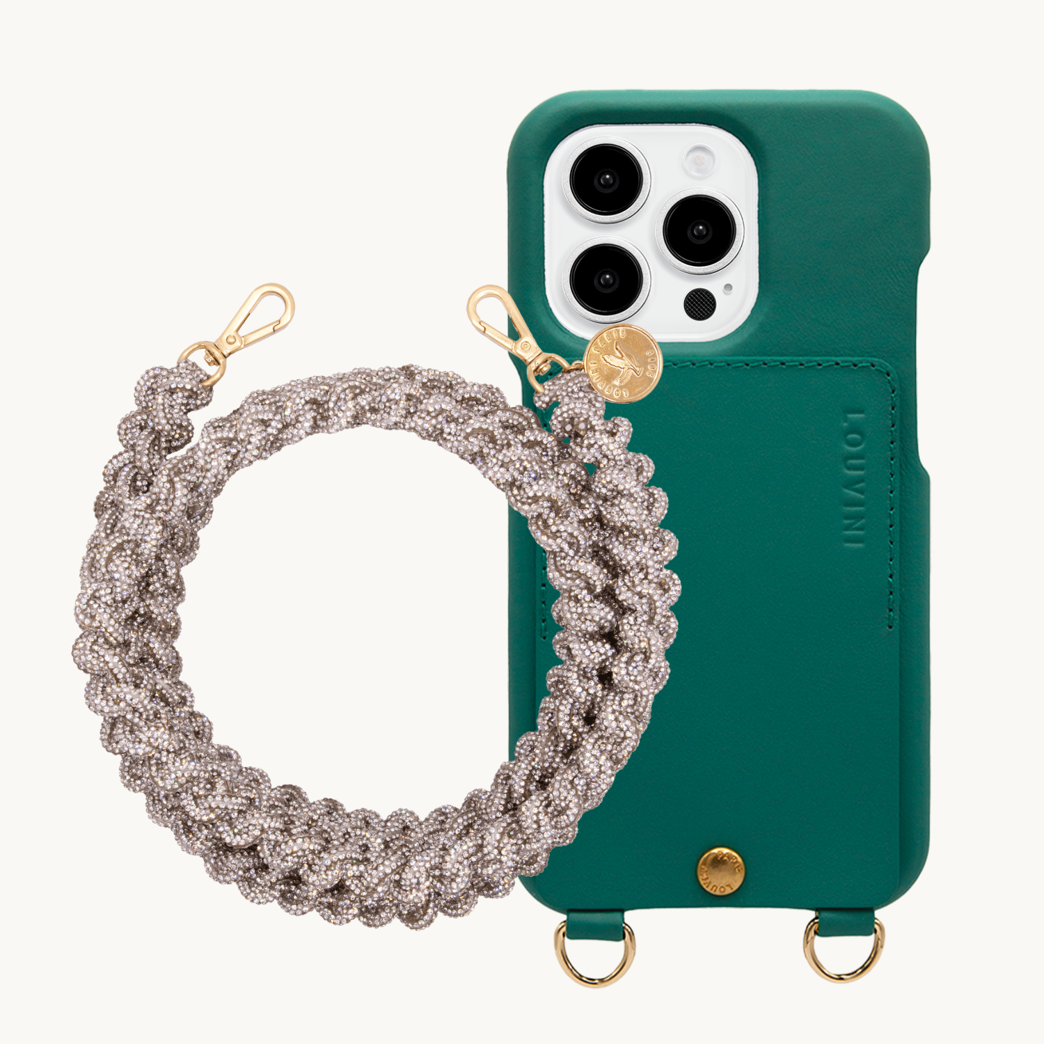 Coque iPhone LOU Émeraude & cordon SCARLETT
