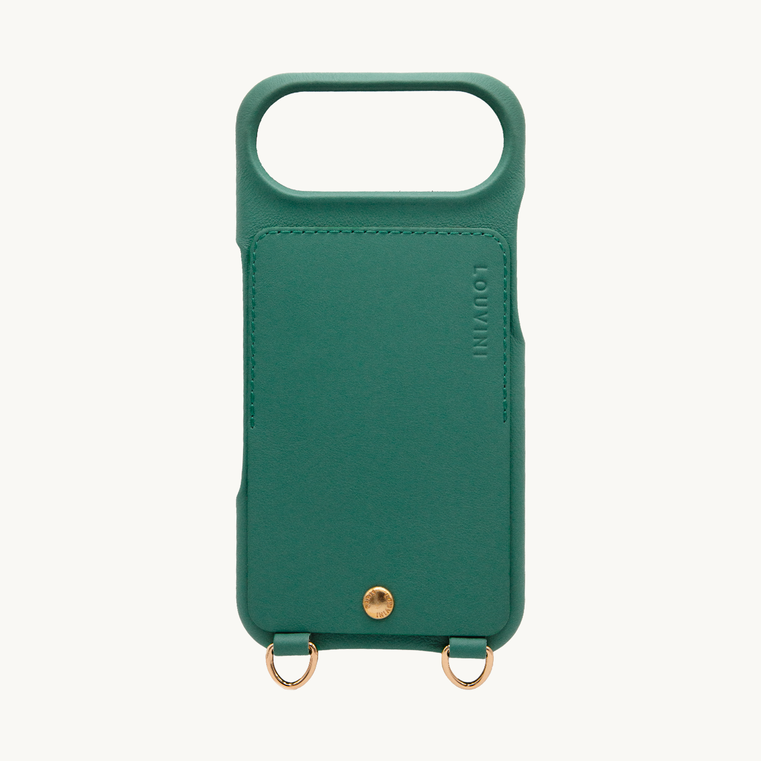 Coque iPhone cuir porte carte avec anneaux LOU - Emeraude