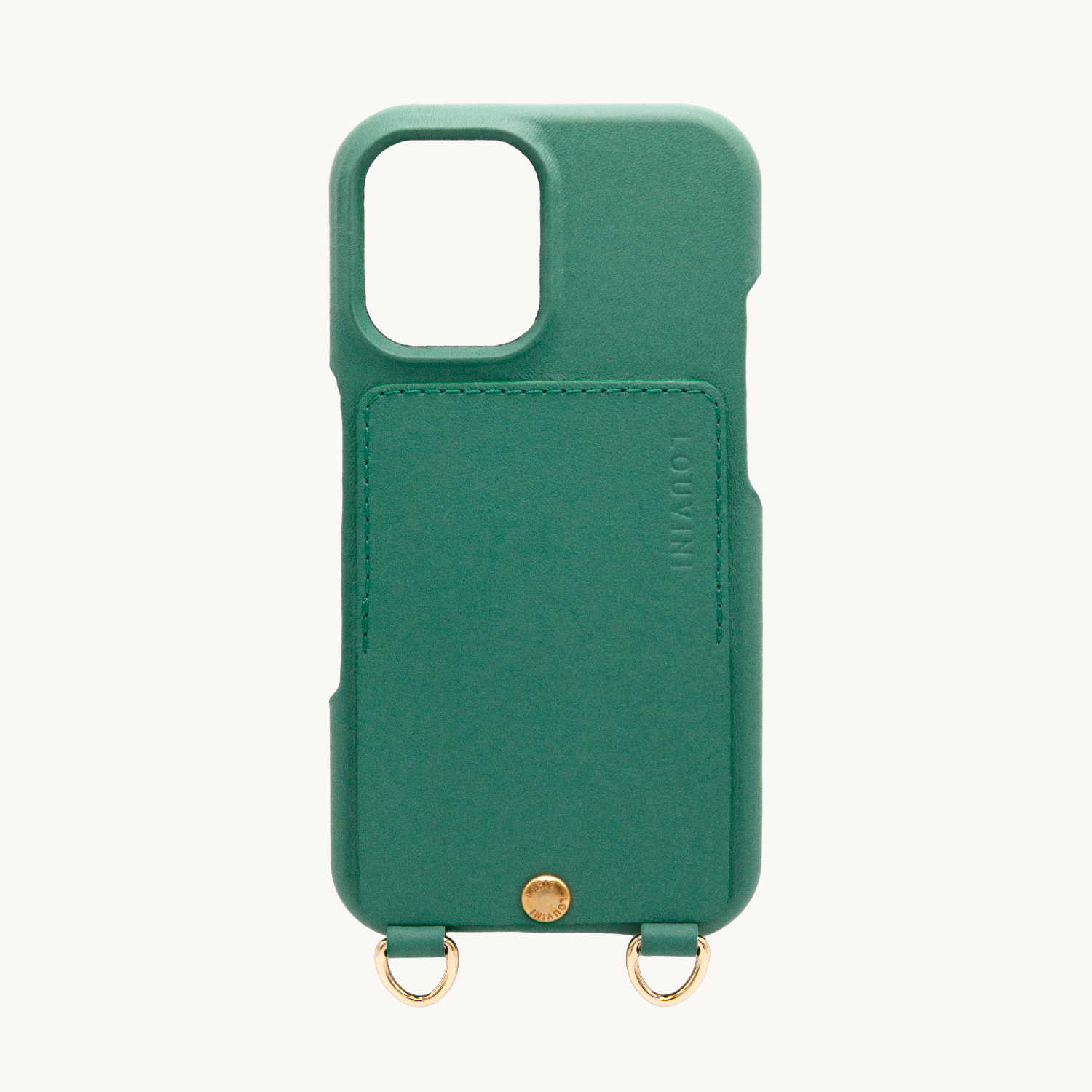 Coque iPhone cuir porte carte avec anneaux LOU - Emeraude