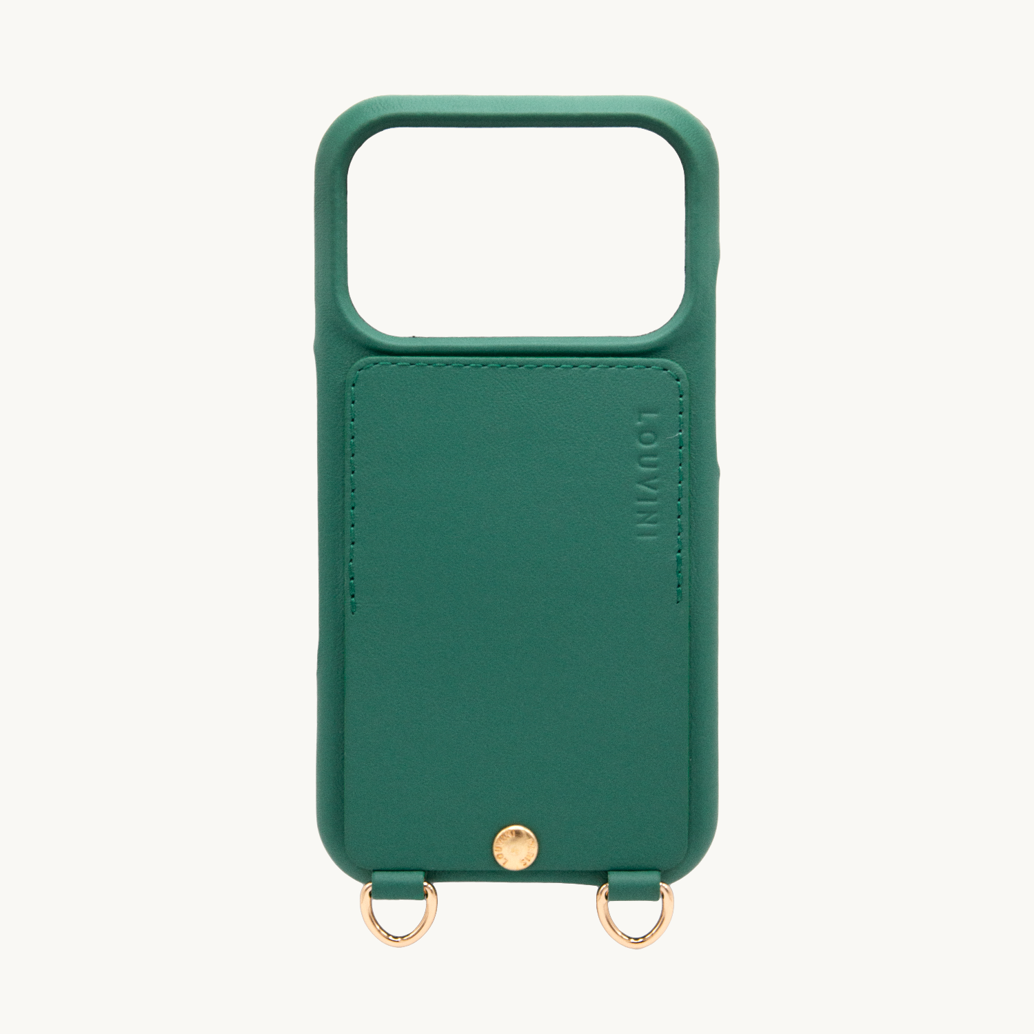 Coque iPhone cuir porte carte avec anneaux LOU - Emeraude