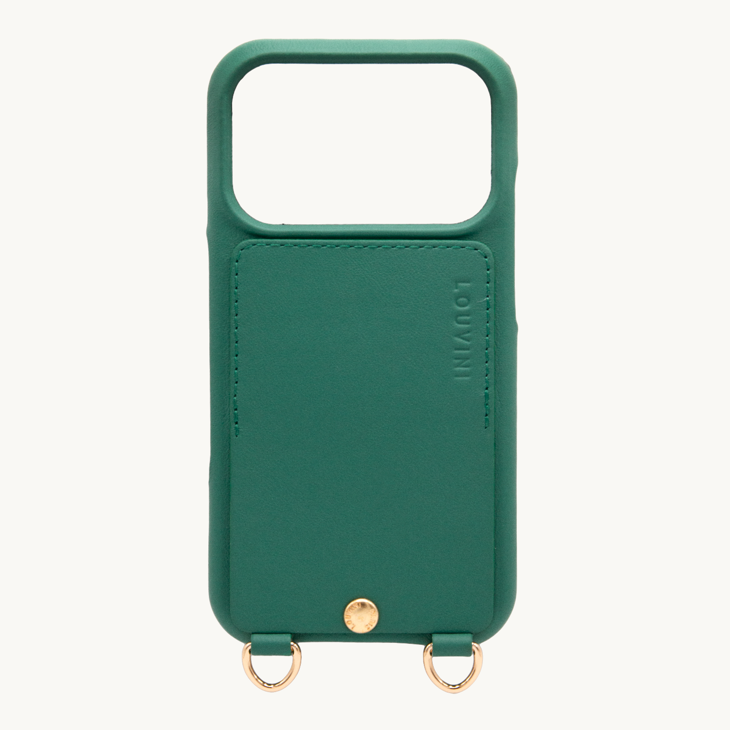 Coque iPhone cuir porte carte avec anneaux LOU - Emeraude