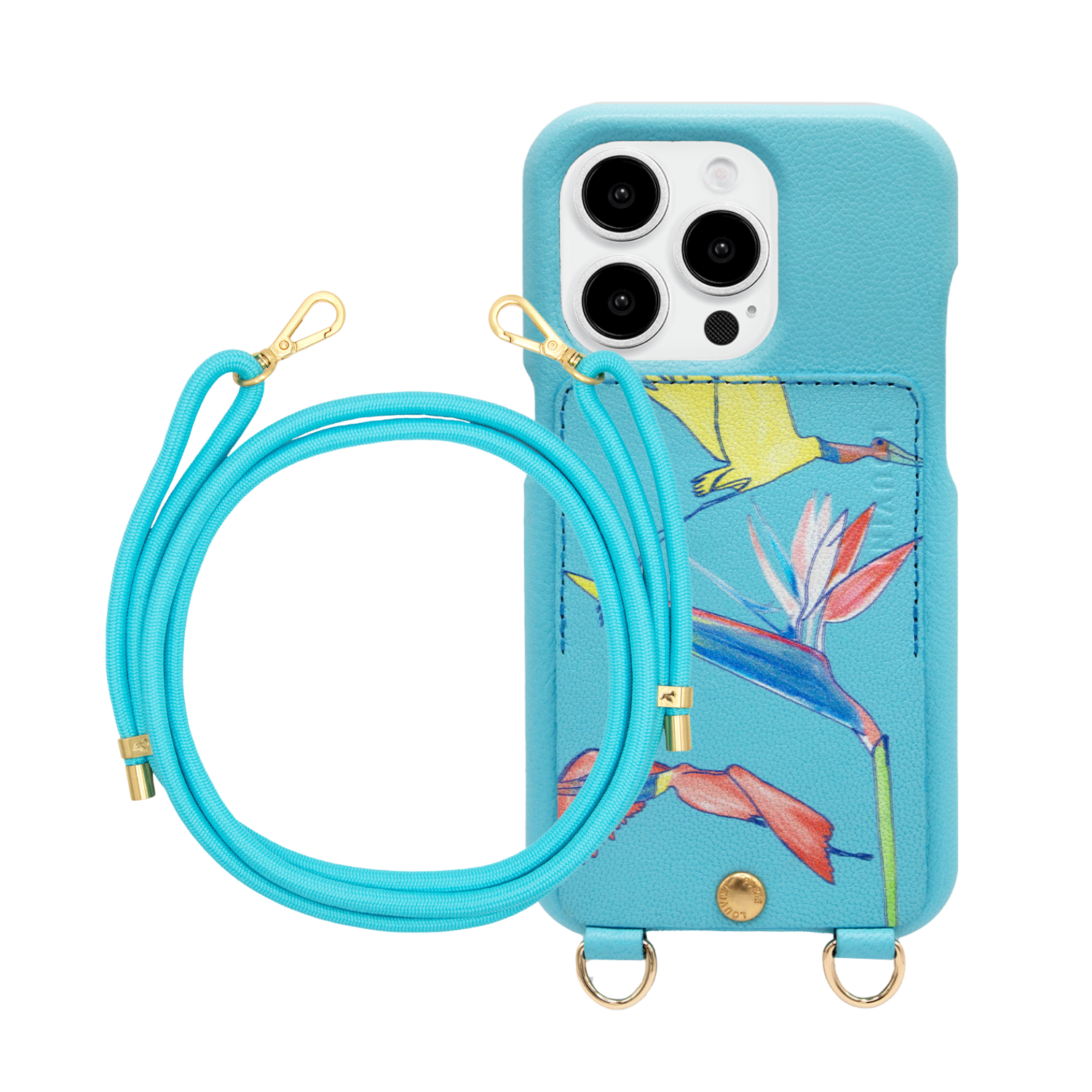 ensemble coque de téléphone avec étui en cuir bleu et cordon bleu