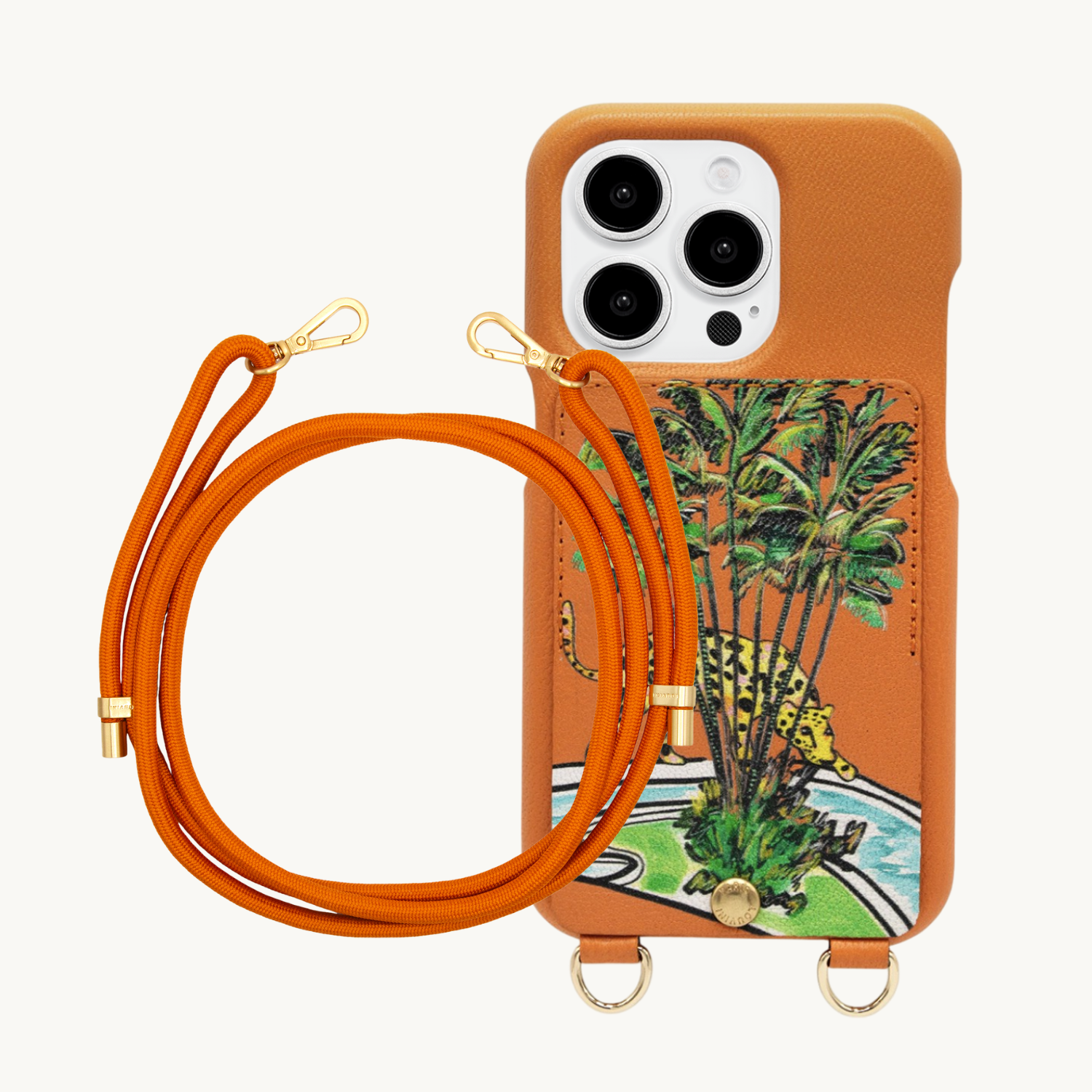 ensemble coque de téléphone avec étui en cuir orange et cordon orange