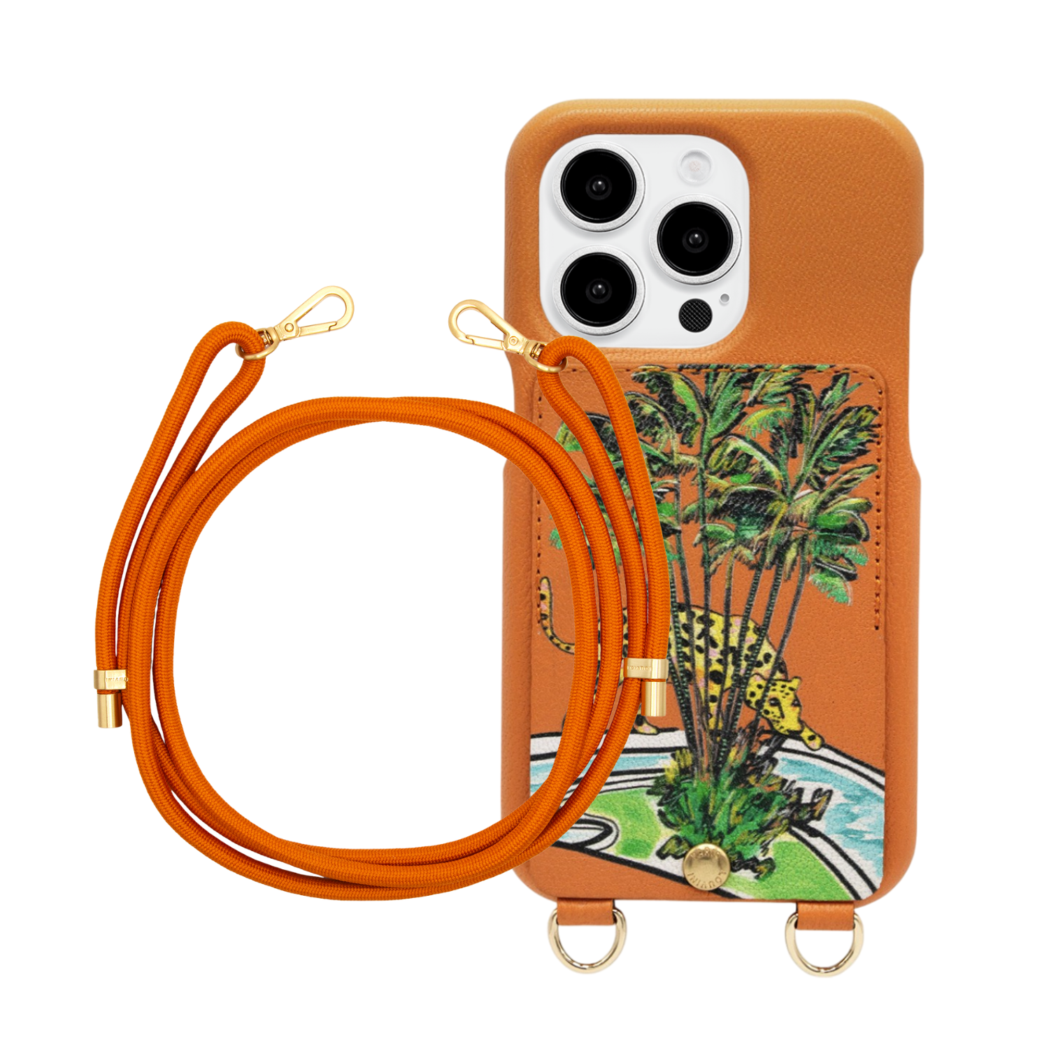 ensemble coque de téléphone avec étui en cuir orange et cordon orange