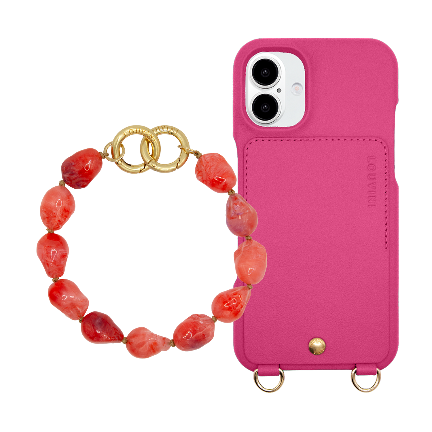 Coque iPhone LOU Fuchsia & Bracelet PETIT ROMY Corail