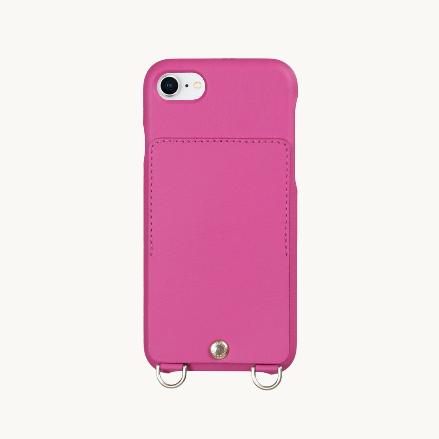 Coque iPhone cuir porte carte avec anneaux LOU - Fuchsia