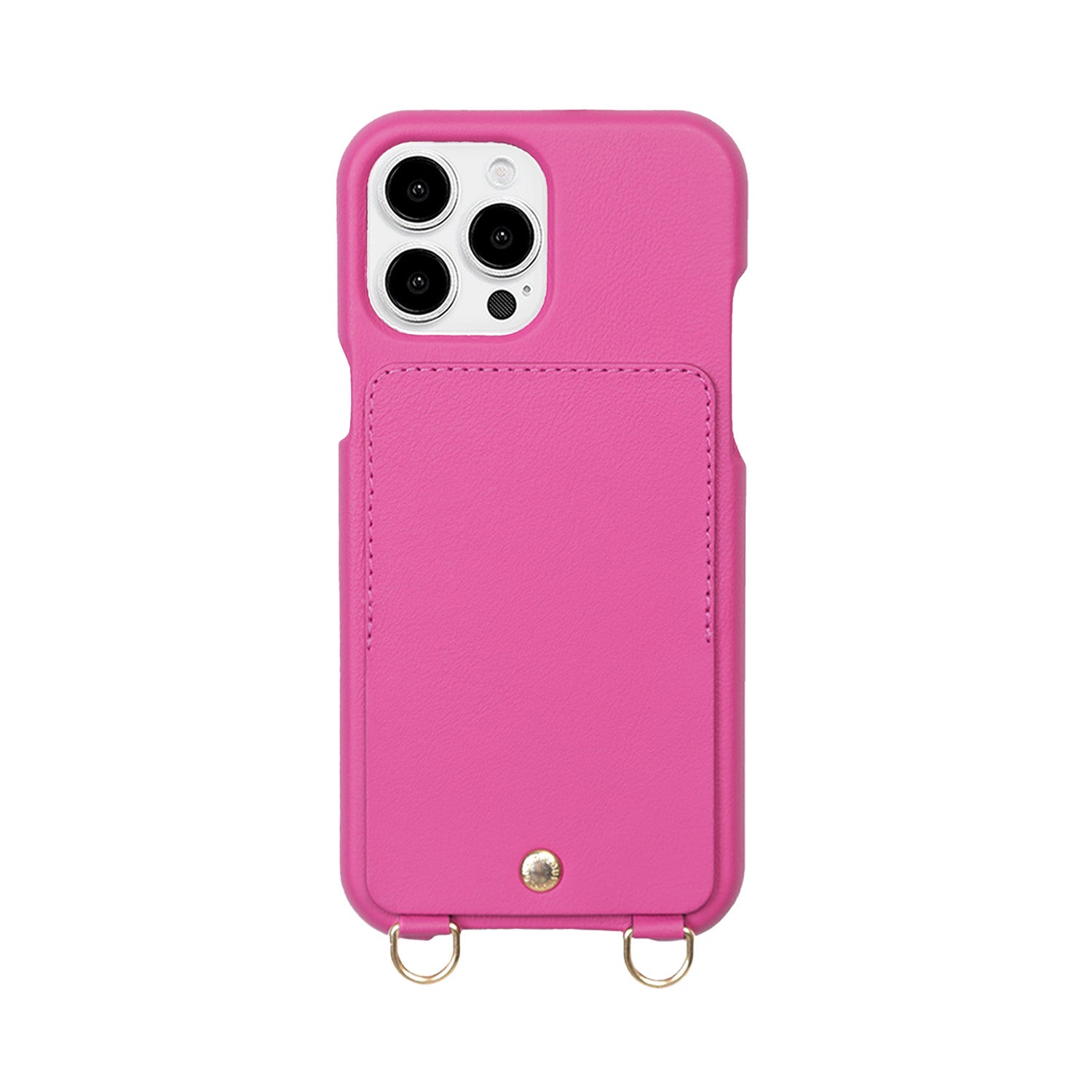 Coque iPhone cuir porte carte avec anneaux LOU - Fuchsia