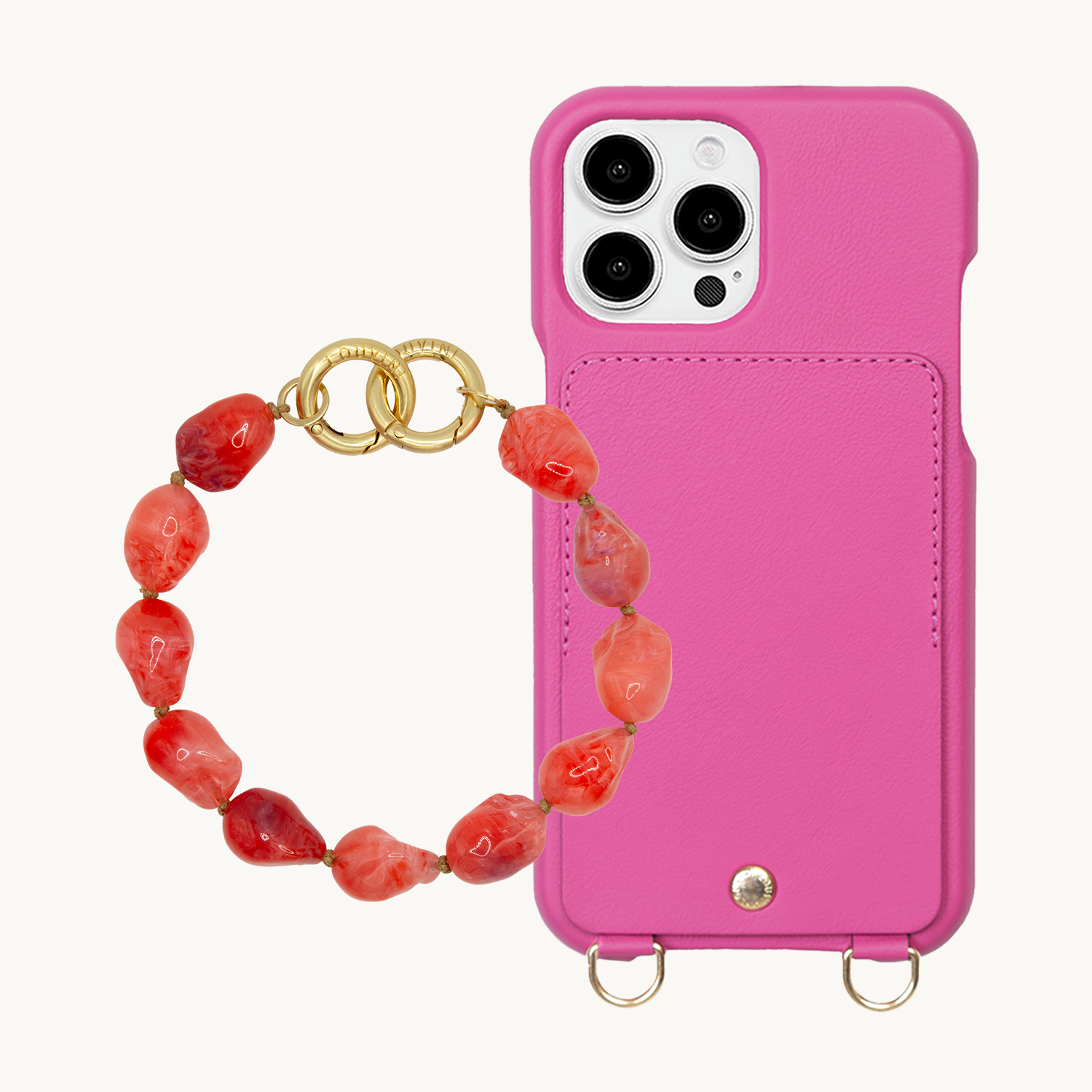 Coque iPhone LOU Fuchsia & Bracelet PETIT ROMY Corail