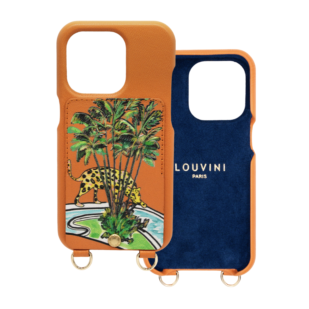 COQUE IPHONE CUIR PORTE CARTE AVEC ANNEAUX LOU x FILIPE JARDIM ORANGE double