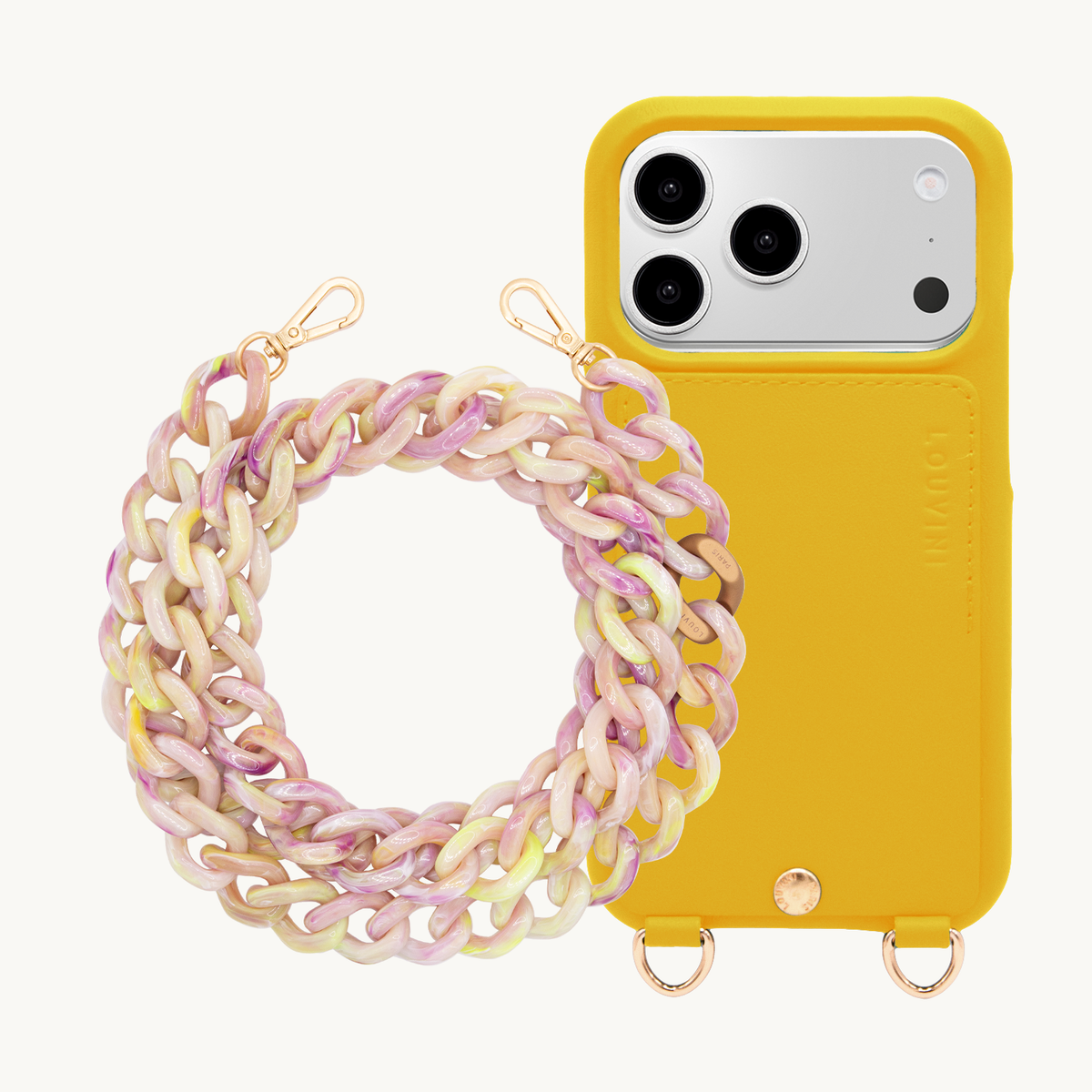 Coque iPhone LOU Jaune & Chaîne ZOE Jaune-Violet