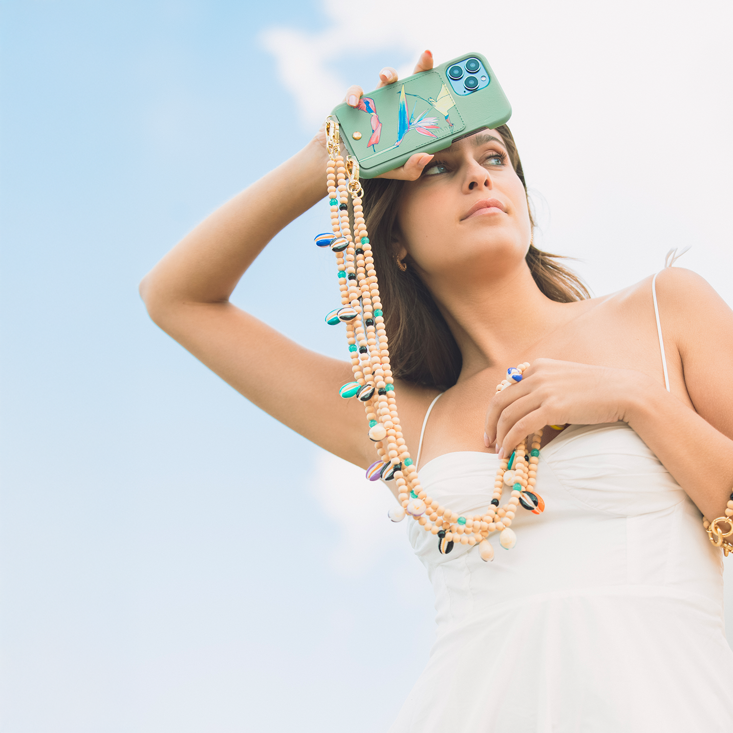 Coque iPhone cuir porte-carte avec anneaux LOU x FILIPE JARDIM - Vert clair