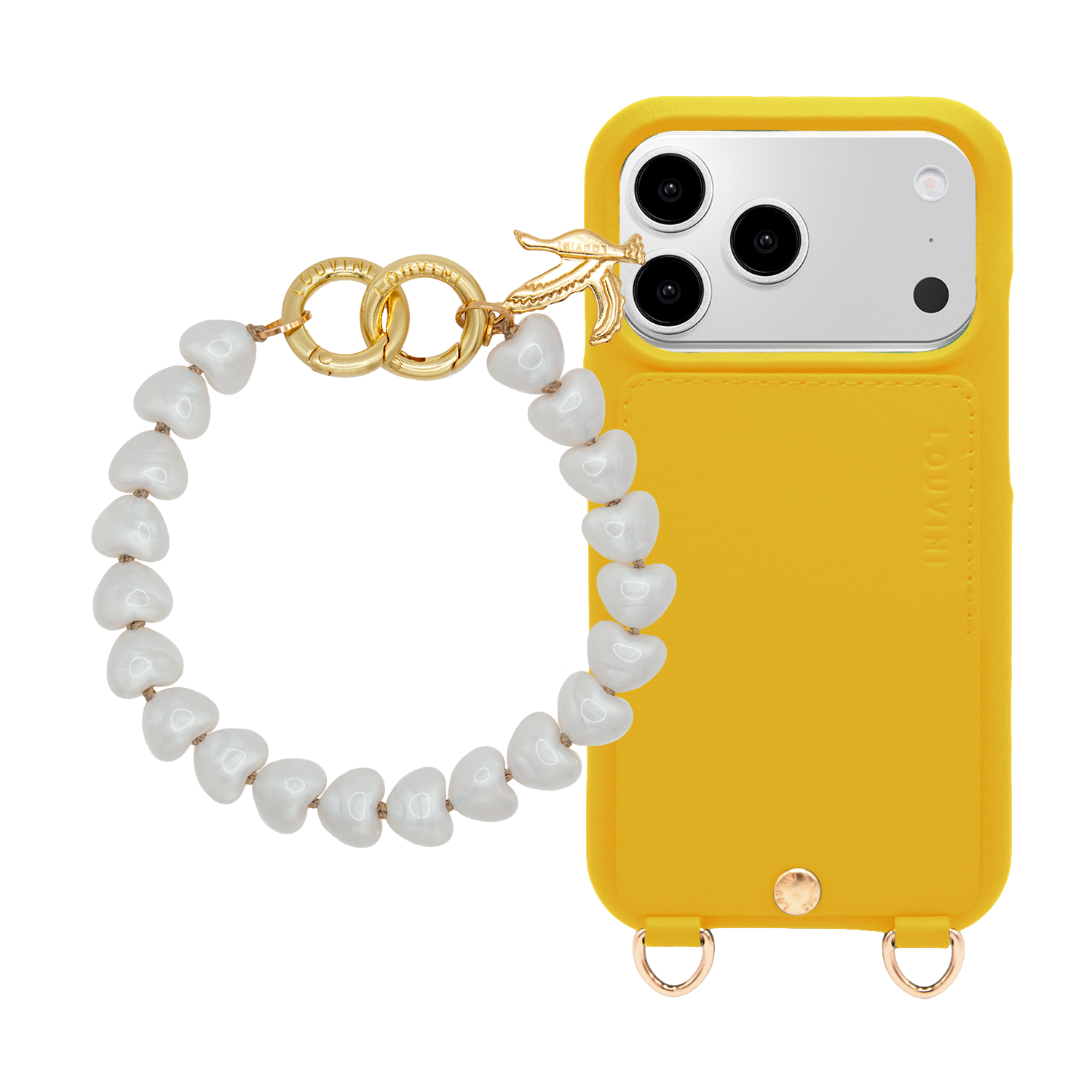 Coque iPhone LOU Jaune & Bracelet TINY CUORE - Perle Blanche