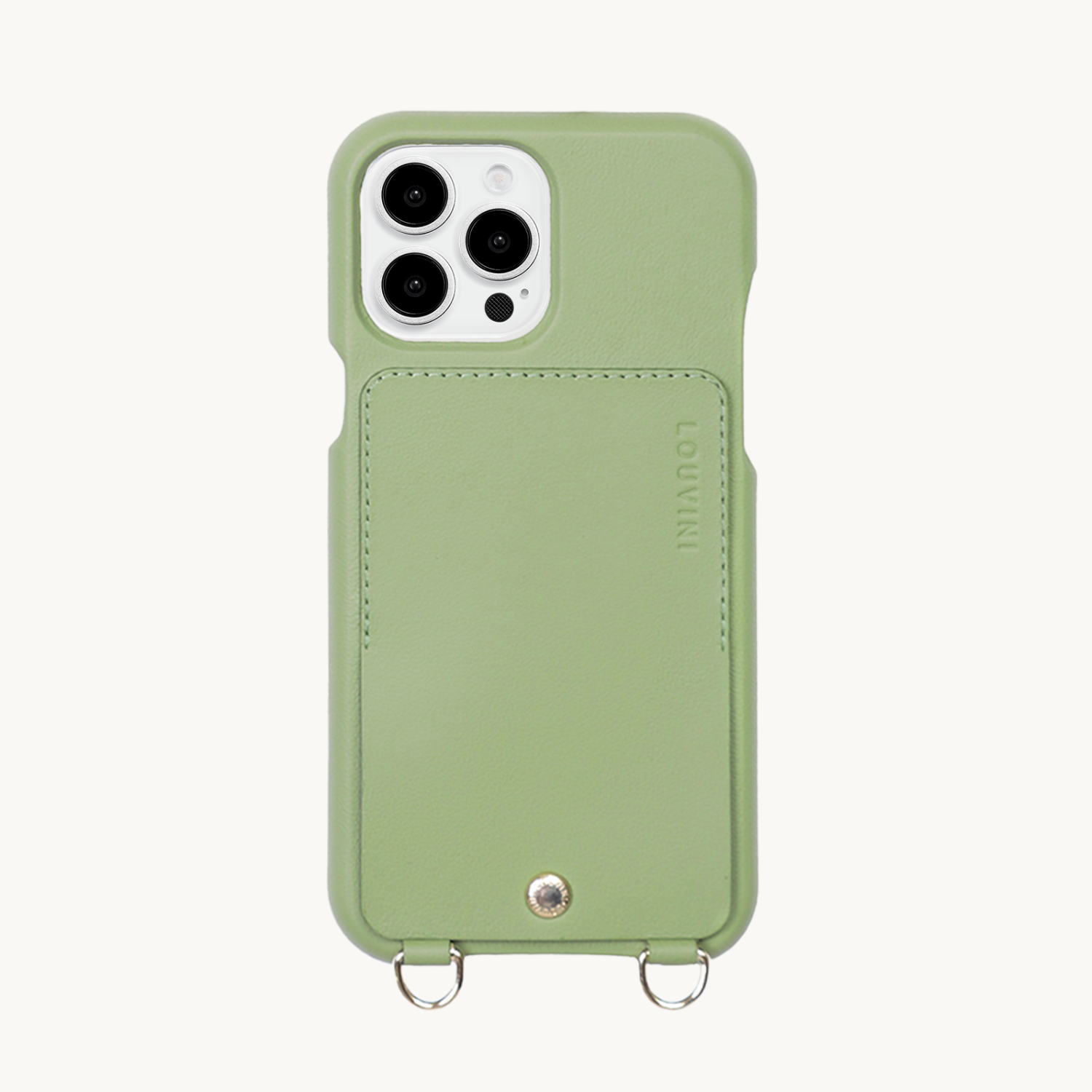 Coque iPhone avec étui en cuir kaki anneaux dorés