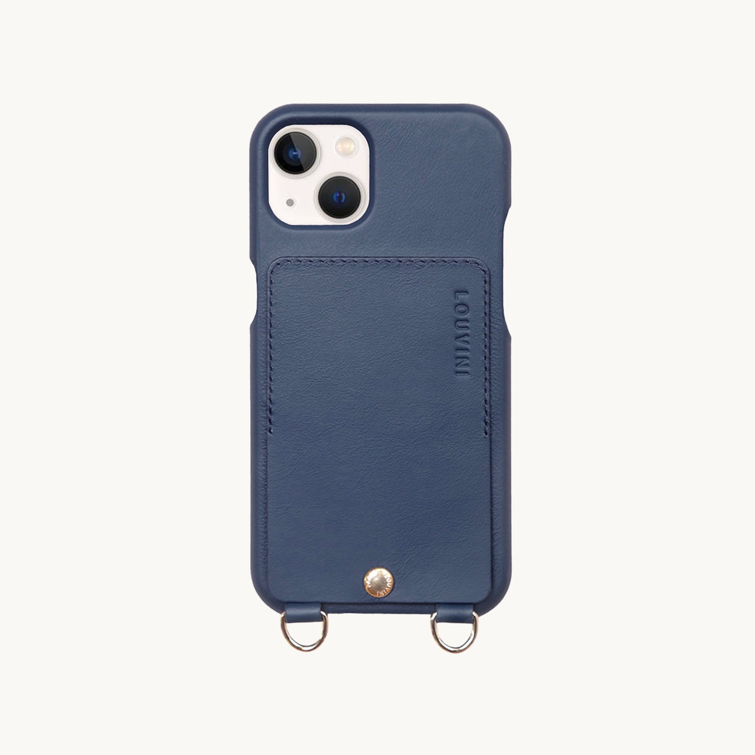 Coque iPhone cuir porte carte avec anneaux LOU - Marine