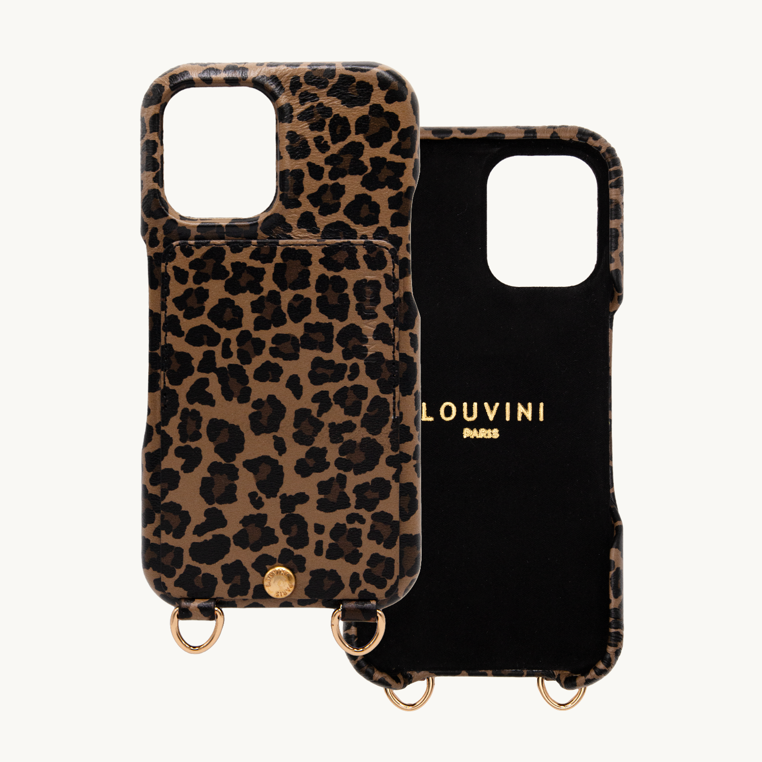 Coque iPhone cuir porte carte avec anneaux LOU - Léopard