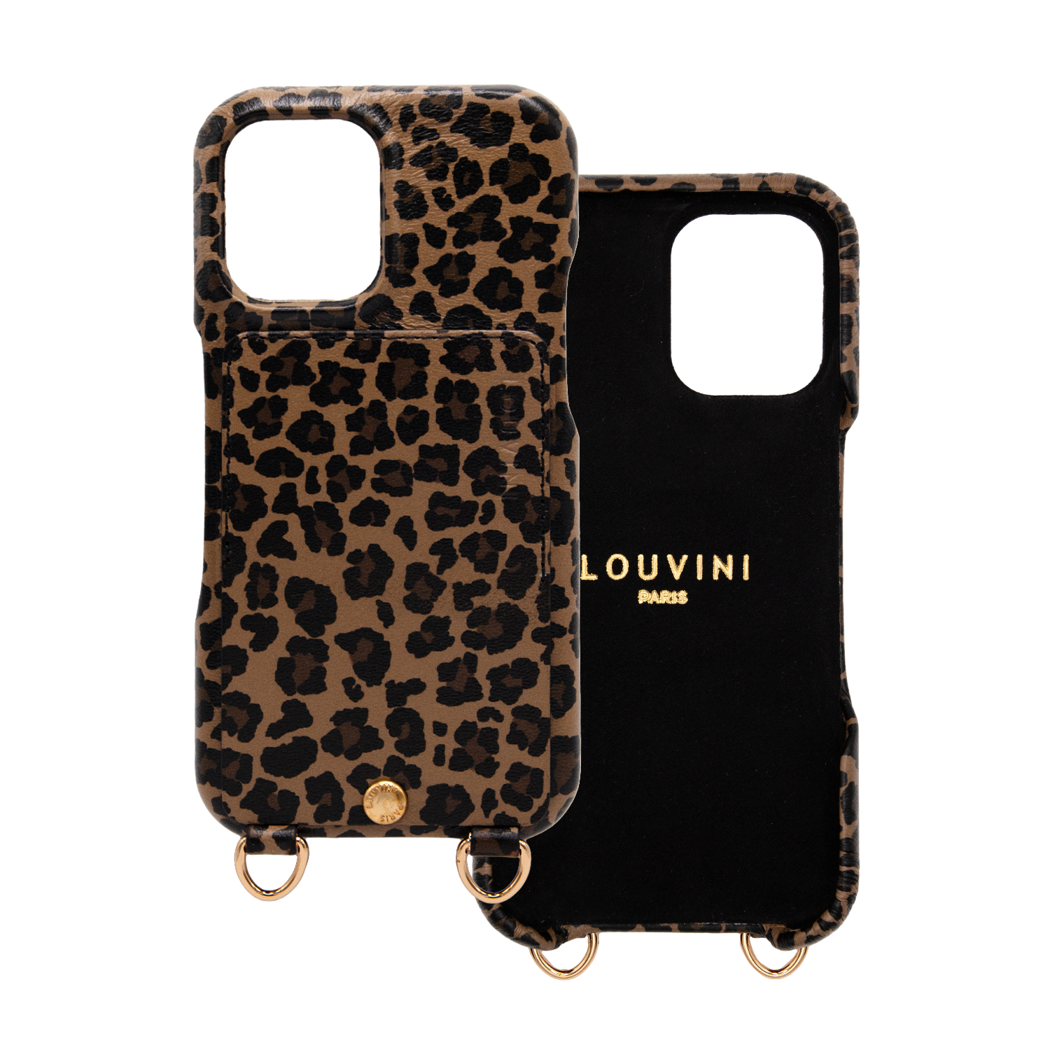 Coque iPhone cuir porte carte avec anneaux LOU - Léopard