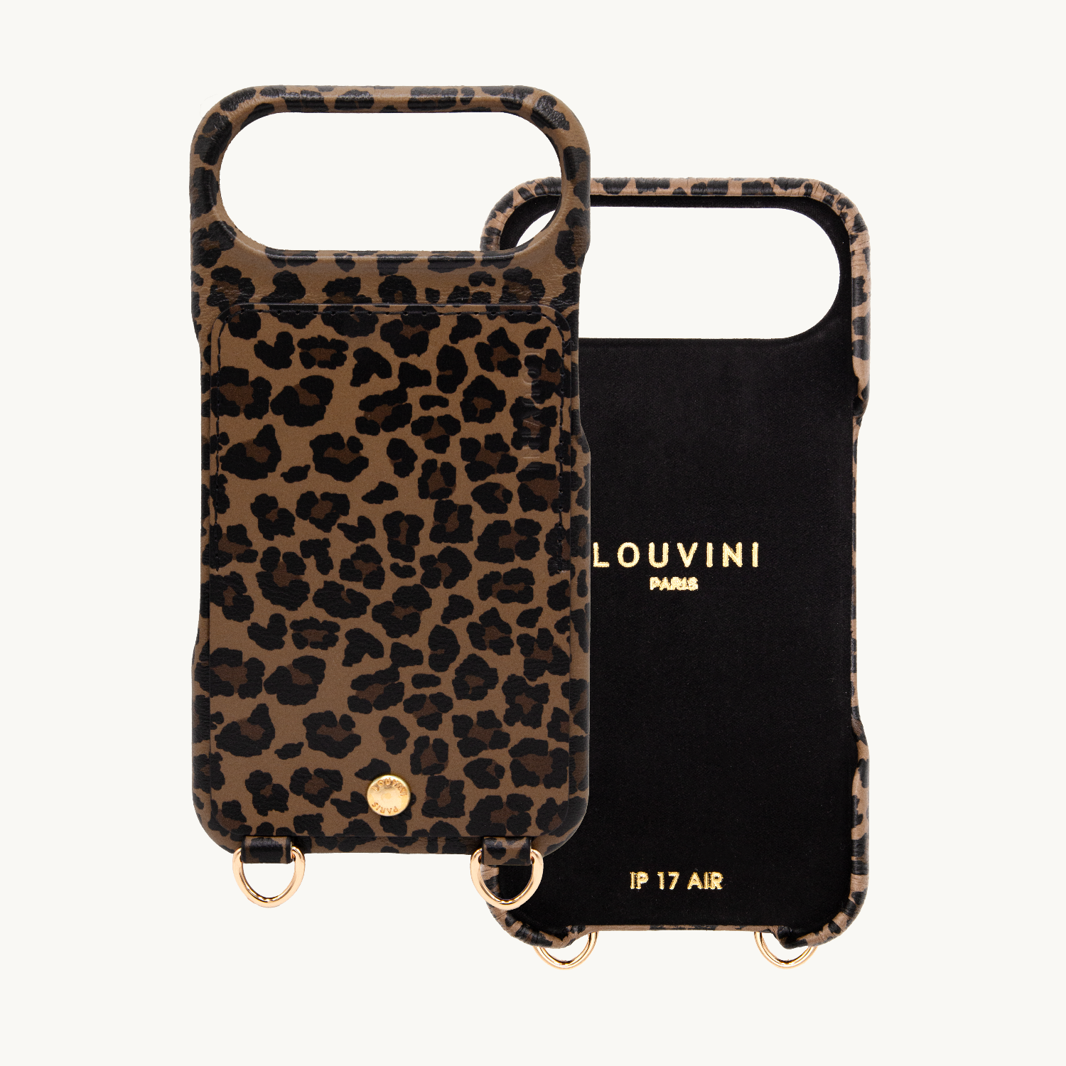 Coque iPhone cuir porte carte avec anneaux LOU - Léopard