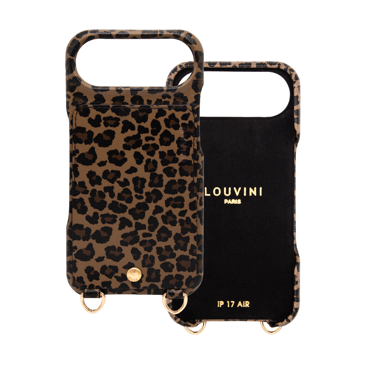Coque iPhone cuir porte carte avec anneaux LOU - Léopard