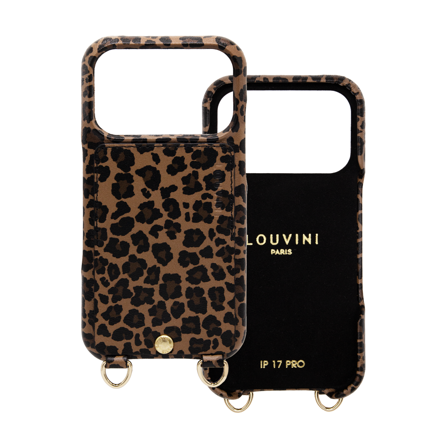 Coque en cuir imprimé léopard avec porte carte et anneaux intégrés pour iPhone 17 Pro