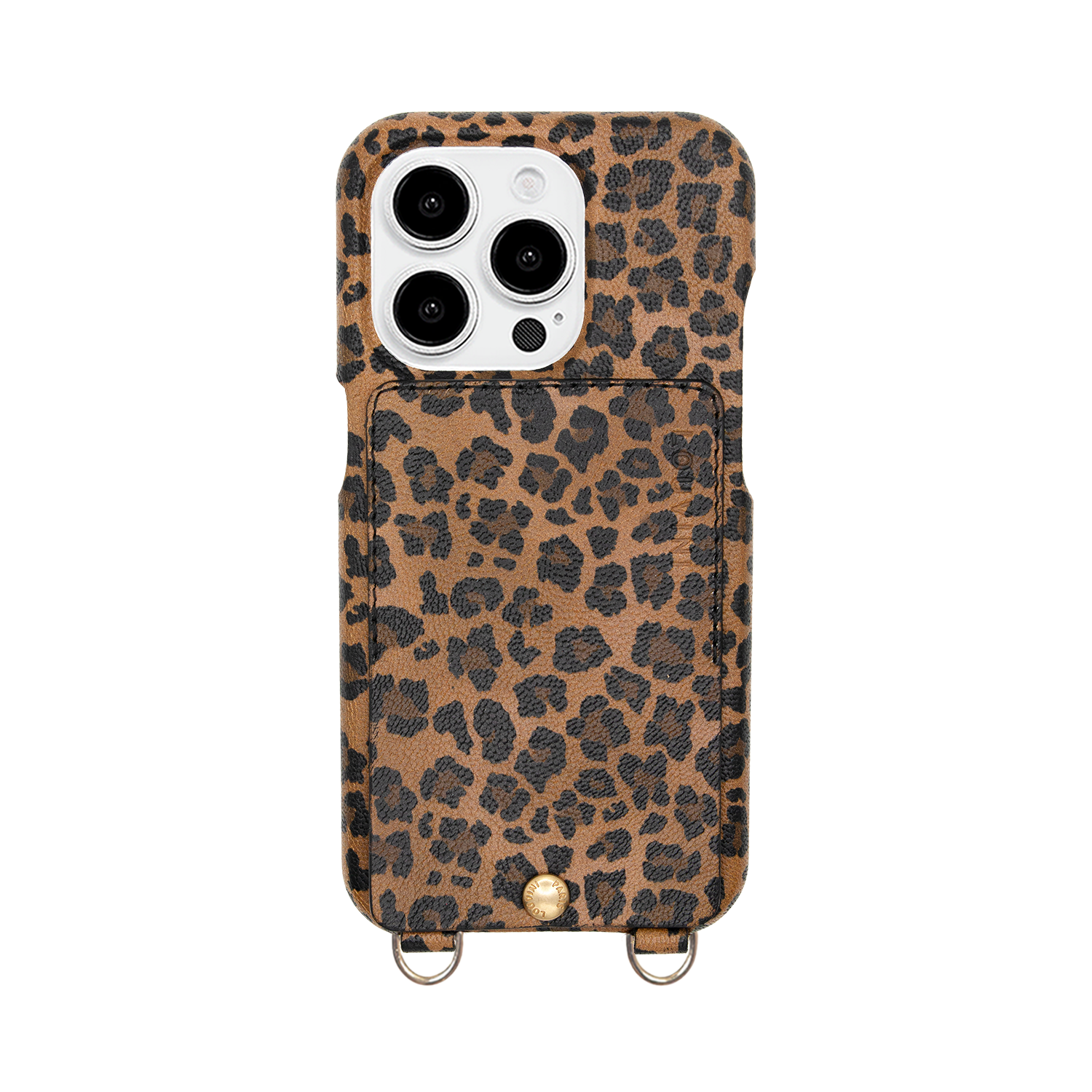Coque iPhone cuir porte carte avec anneaux LOU - Léopard