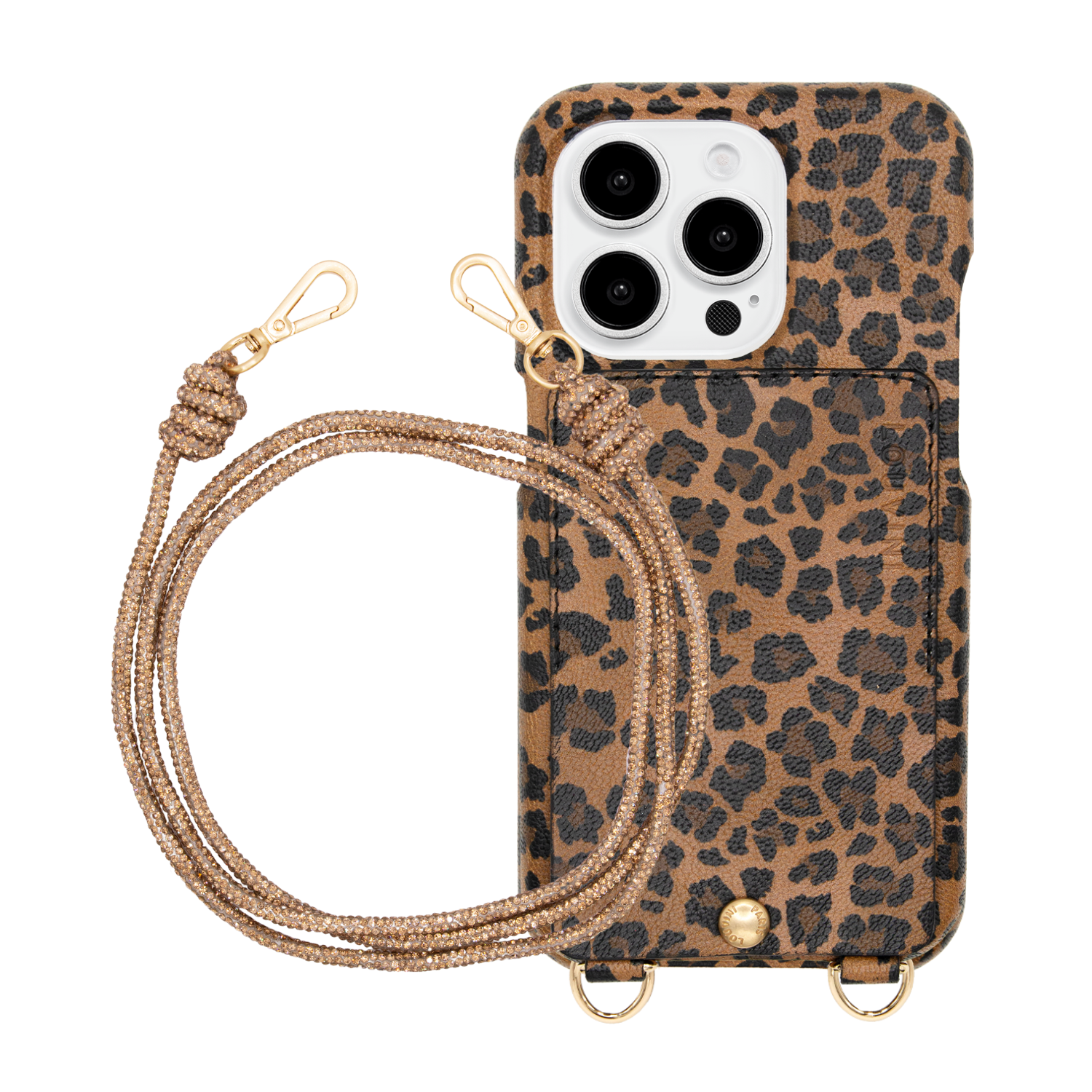 ensemble coque en cuir étui léopard avec cordon bronze