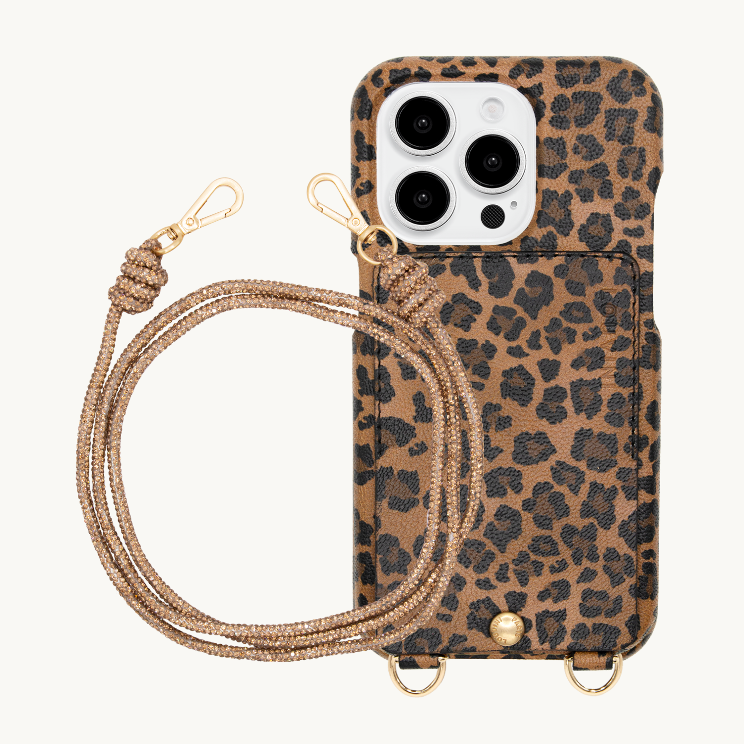 ensemble coque en cuir étui léopard avec cordon bronze