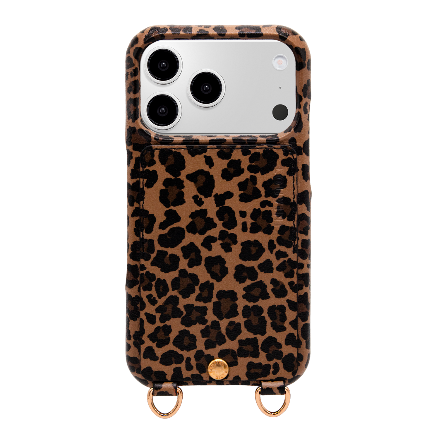 Coque iPhone cuir porte carte avec anneaux LOU - Léopard