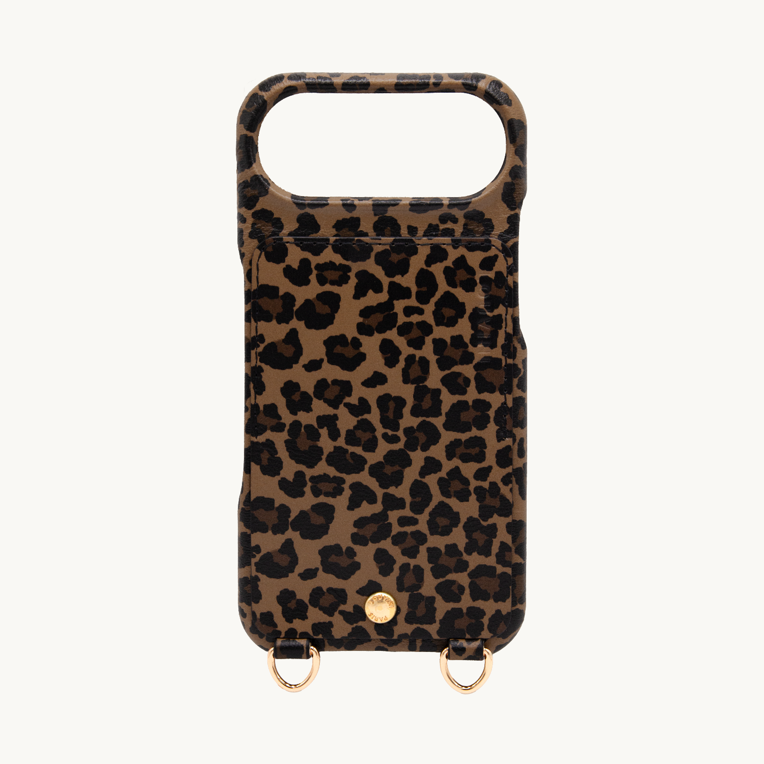 Coque iPhone cuir porte carte avec anneaux LOU - Léopard