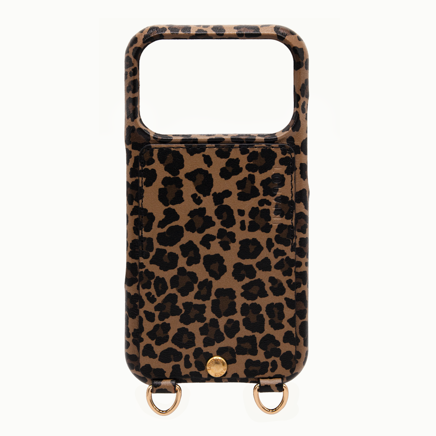 Coque iPhone cuir porte carte avec anneaux LOU - Léopard