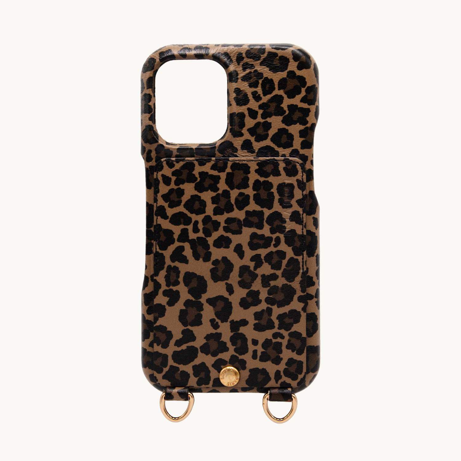 Coque iPhone cuir porte carte avec anneaux LOU - Léopard