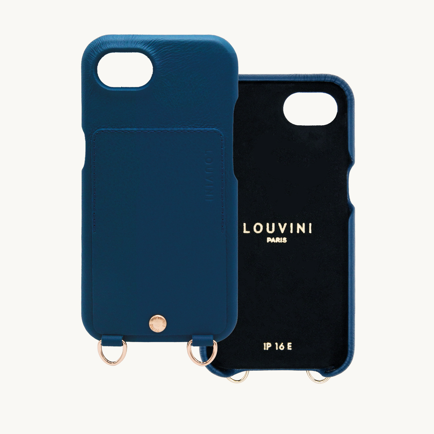 Coque iPhone cuir porte carte avec anneaux LOU - Marine