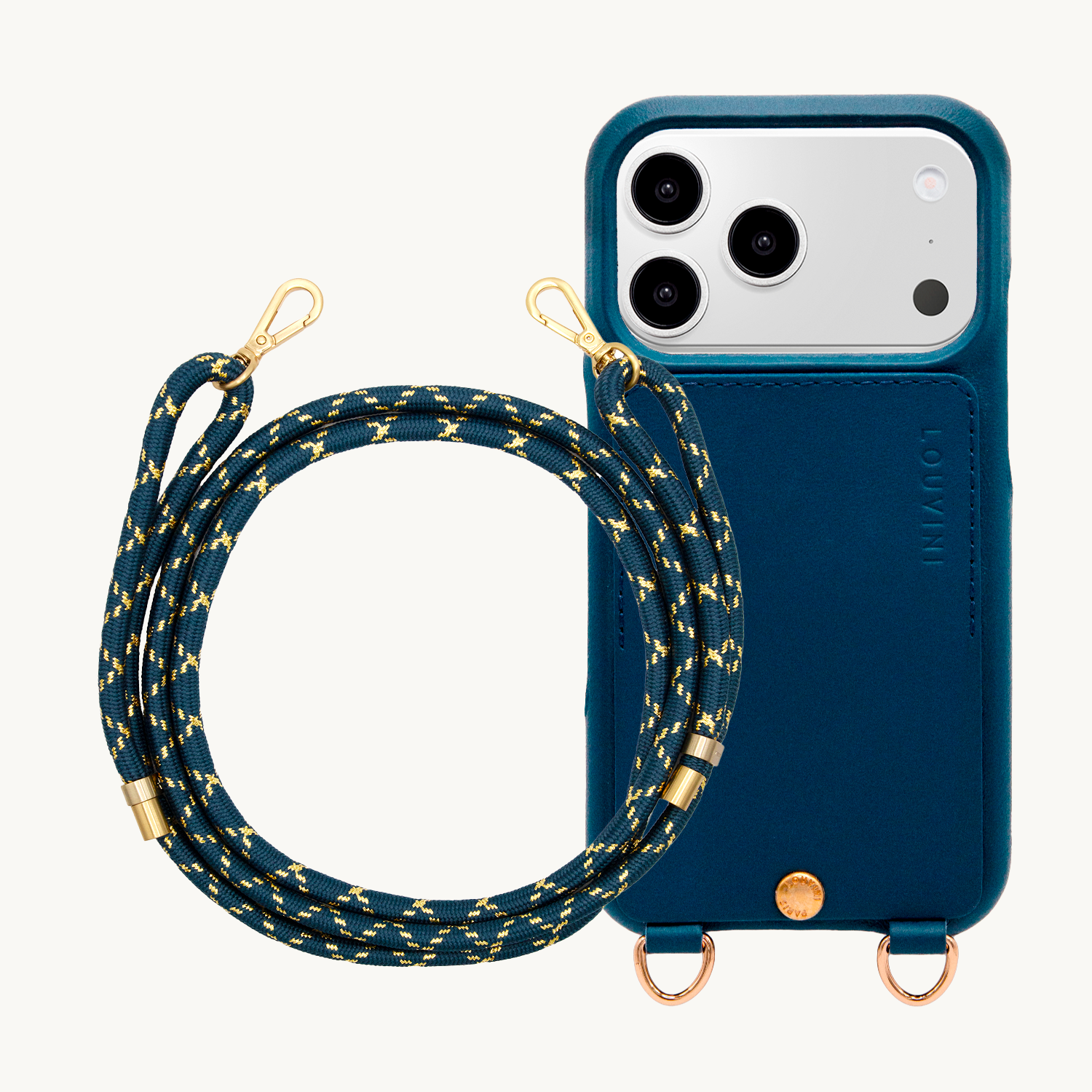 Coque iPhone LOU Marine & Cordon TESSA Marine-Doré