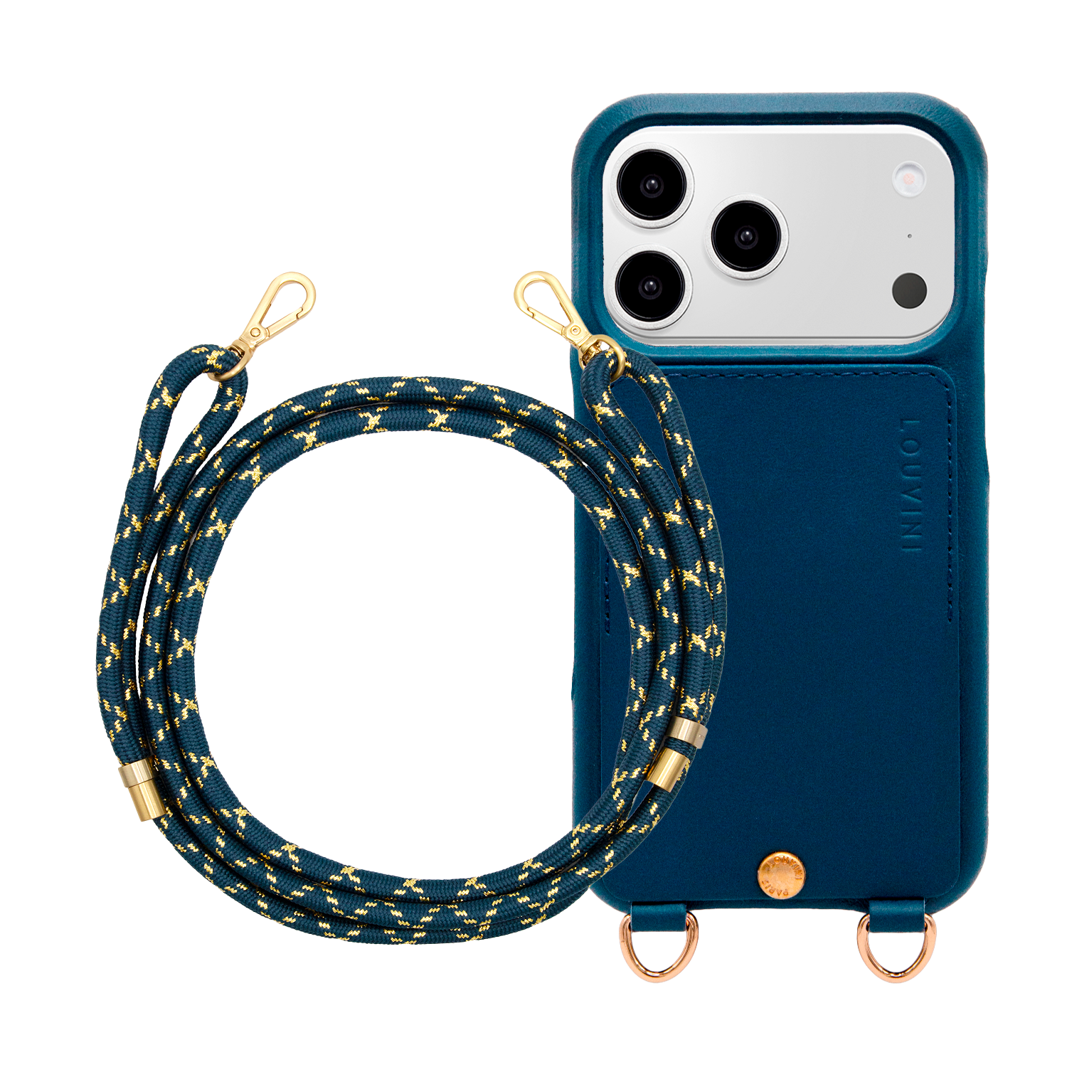 Coque iPhone LOU Marine & Cordon TESSA Marine-Doré
